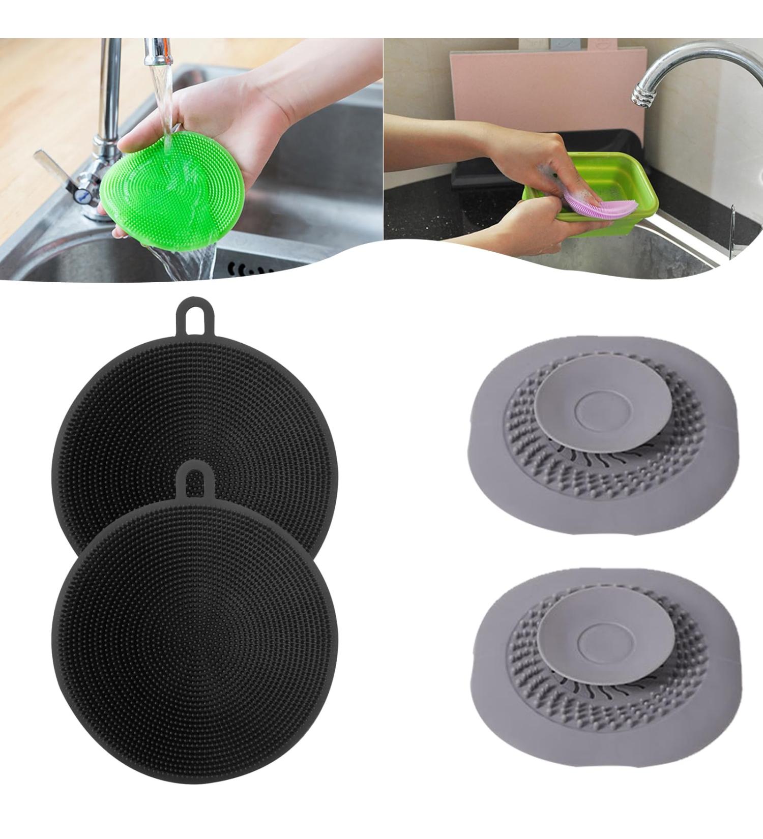 KAMNIK Multi-Purpose Dishwashing Silicone Cleaning Mat Kitchen Household Pot Washing Cleaning Brush Fruit Washing Silicone Scouring Pad (B-2pc) - Buy Online on GoSupps.com