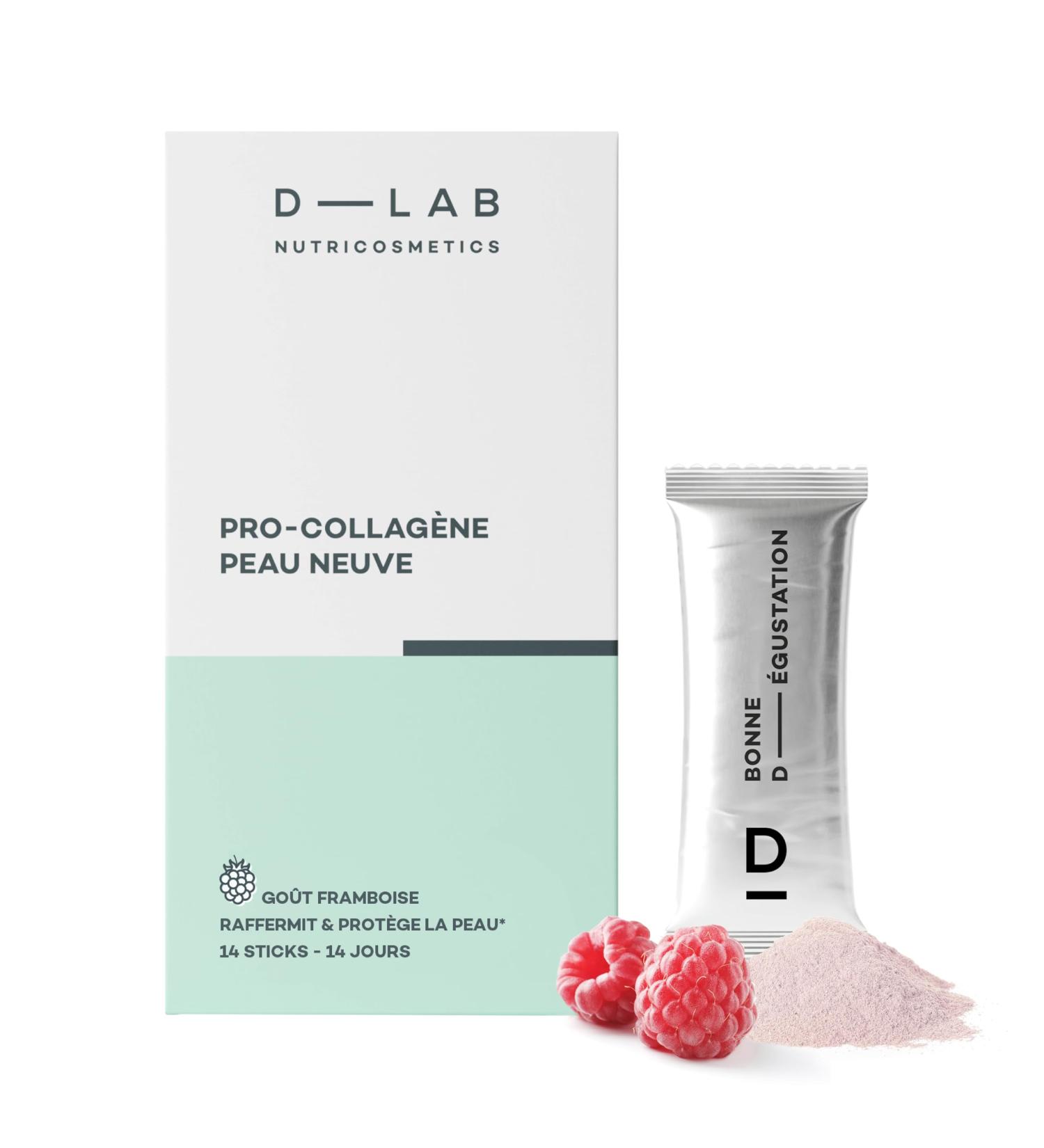 D-LAB Pro-Collagen New Skin | 14 Sticks - Anti-Aging Dietary Supplement | Visibly Reduces Wrinkles Deeply Moisturizes with a Natural Formula with Raspberry Flavor - Buy Online on GoSupps.com