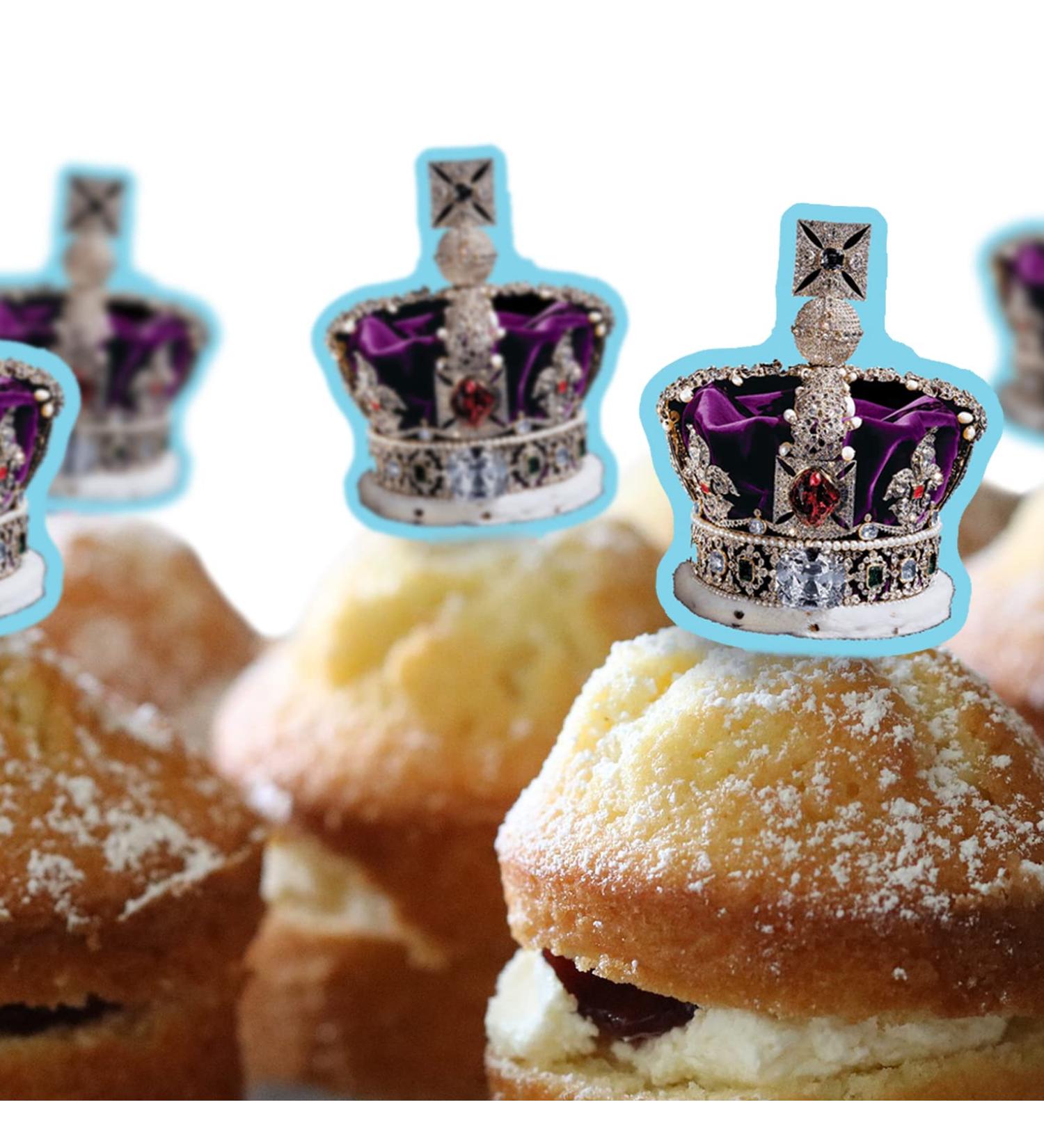 *3 for 2 offer* Cakeshop 24 x 4cm King Charles III 3rd Coronation Stand-Up Crown Photo Edible Cupcake Toppers Cake Decorations - Premium Wafer Precut