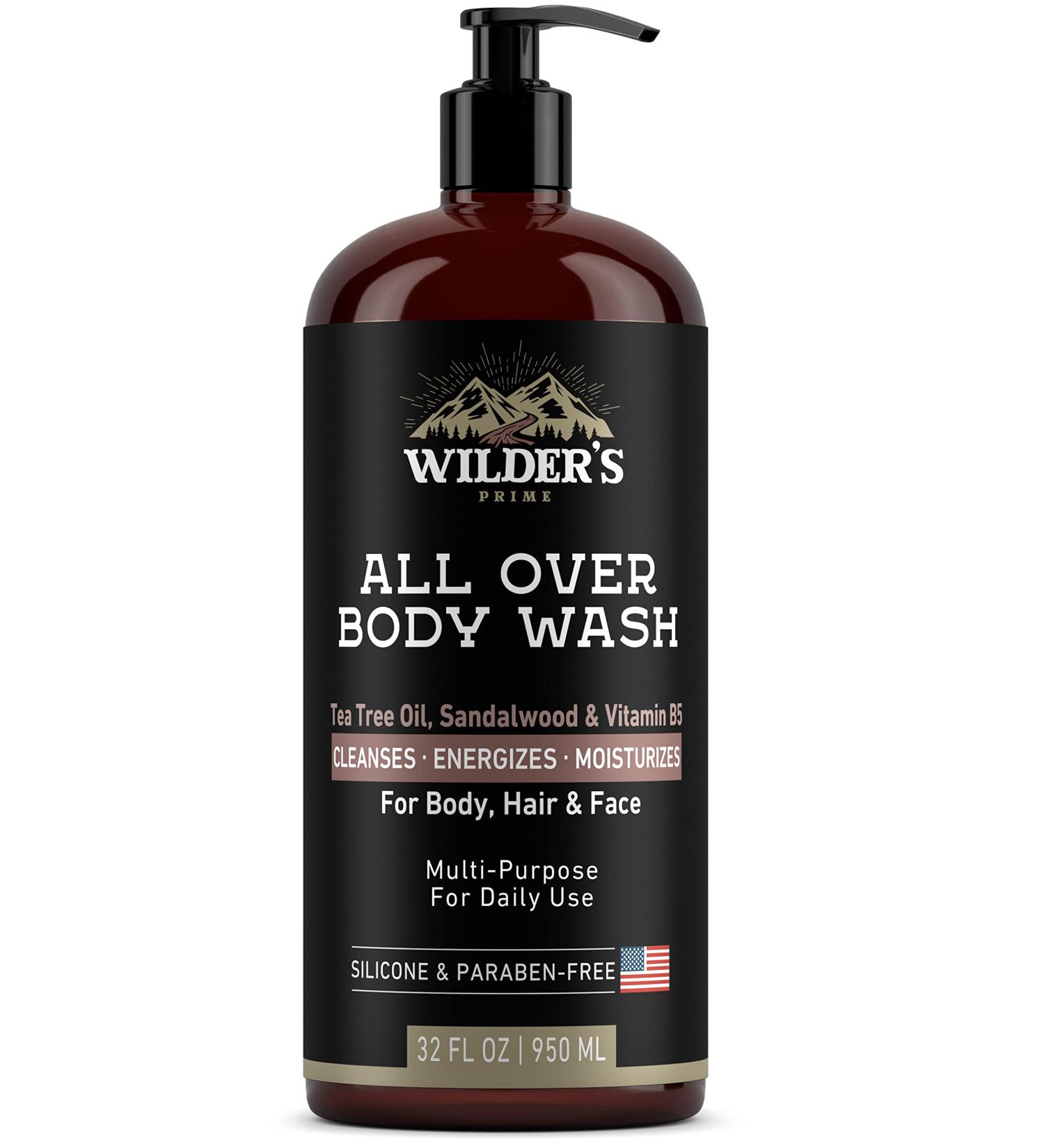 Wilder's Prime Men's Body Wash with Tea Tree Oil, Sandalwood & Vitamin B5 - 3-in-1 Shower Gel for Body, Hair & Face - 32 oz - Made in USA - Buy Online on GoSupps.com