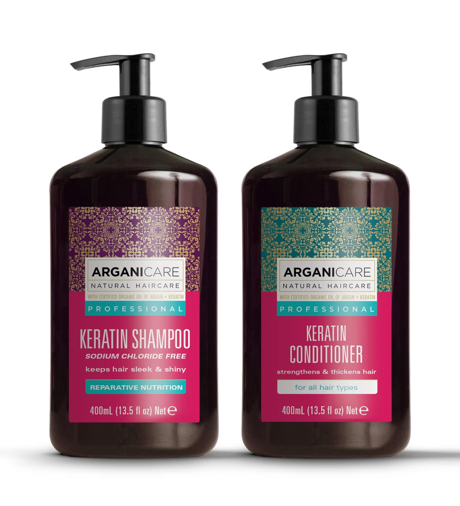 Arganicare Keratin Shampoo & Conditioner Set | Hair Thickening Strengthening & Moisturizing Treatment with Organic Argan Oil & Shea Butter | Suitable for All Ages | 27 Fl Oz - Buy Online on GoSupps.com