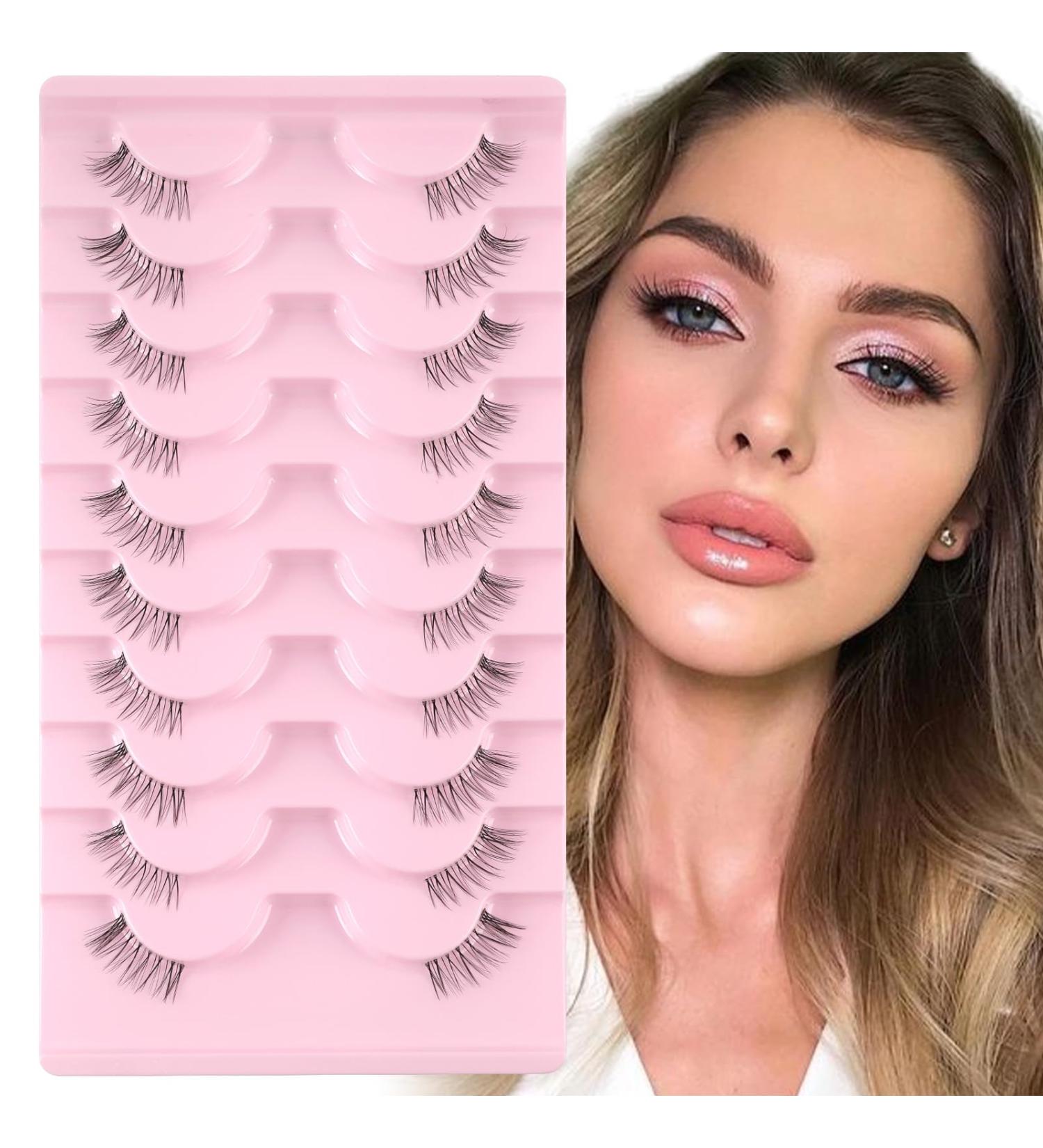 Sixstarhair Wispy Cat Eye Half Lashes - 10 Pairs of Natural Handmade False Eyelashes with Clear Band for Corner Lashes - H-W8 - Buy Online on GoSupps.com