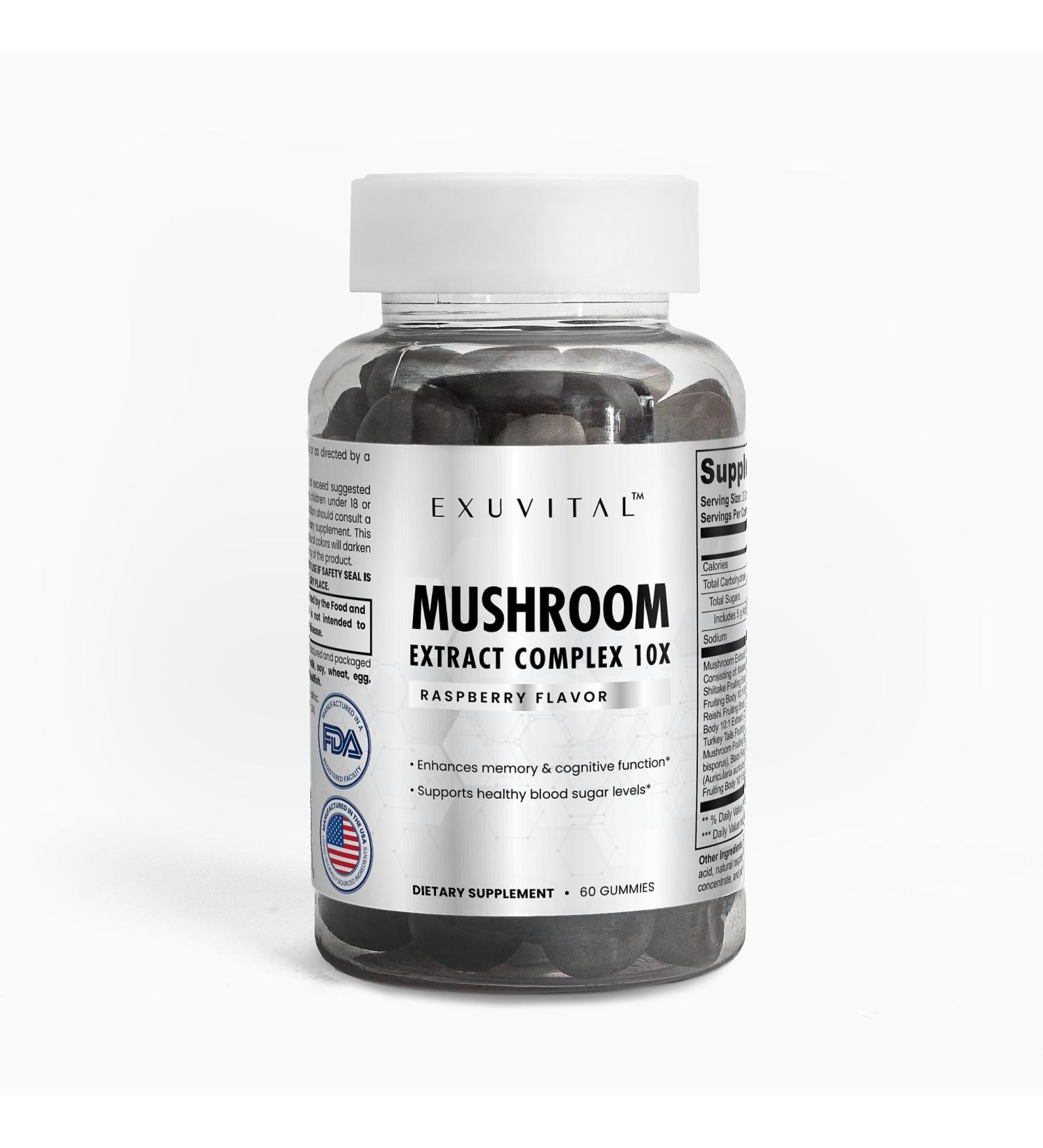 EXUVITAL Mushroom Extract Complex Gummy - Supports Immunity & Energy, Memory and Cognition, Vegan - 60 Count, - Buy Online on GoSupps.com