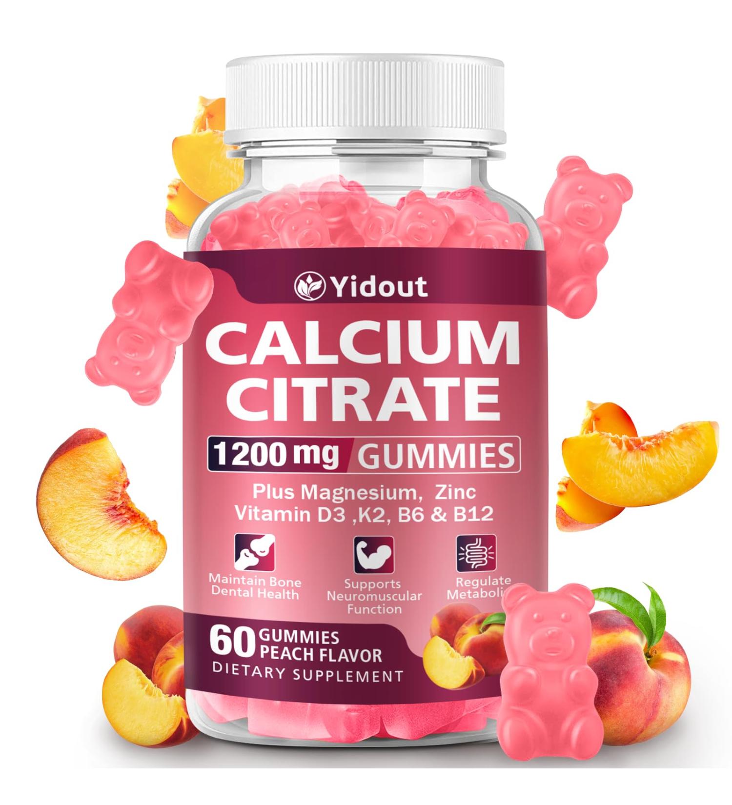 Calcium Citrate Gummies 1200mg for Maintain Bone/Dental Health Supports Muscle & Immune Ultimate Absorption Calcium Supplement for Adults Peach Flavor (60 Count(Pack of 1)) 60 Count (Pack of 1) - Buy Online on GoSupps.com