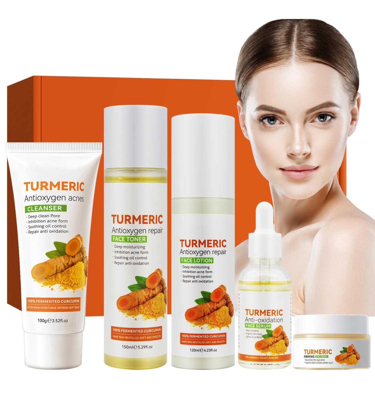 HASAIKA Skincare Set Turmeric Skincare Set Turmeric Facial Care Set Moisturizing and Pore Refining Facial Care Products for All Skin Types 5 Set - Buy Online on GoSupps.com
