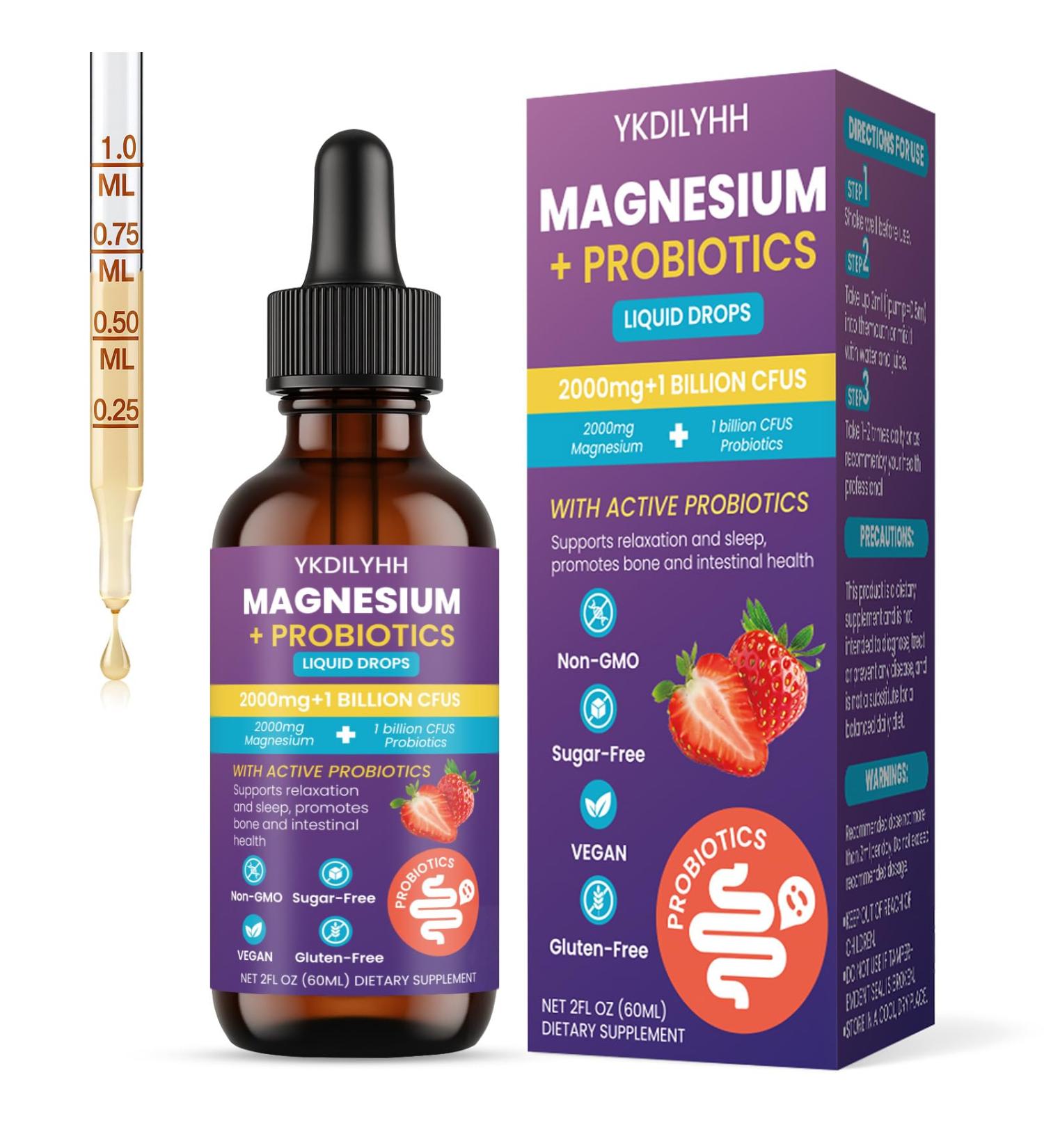 2000 mg Magnesium Glycinate Liquid Drops Enriched with Probiotics Vitamins C D3 B6 and K2 Highly Absorbable Liquid Magnesium Supports Stress Sleep Digestion Muscle Mood and Bones Strawberry Flavor Strawberry 2 Fl Oz (Pack  - Buy Online on GoSupps.com