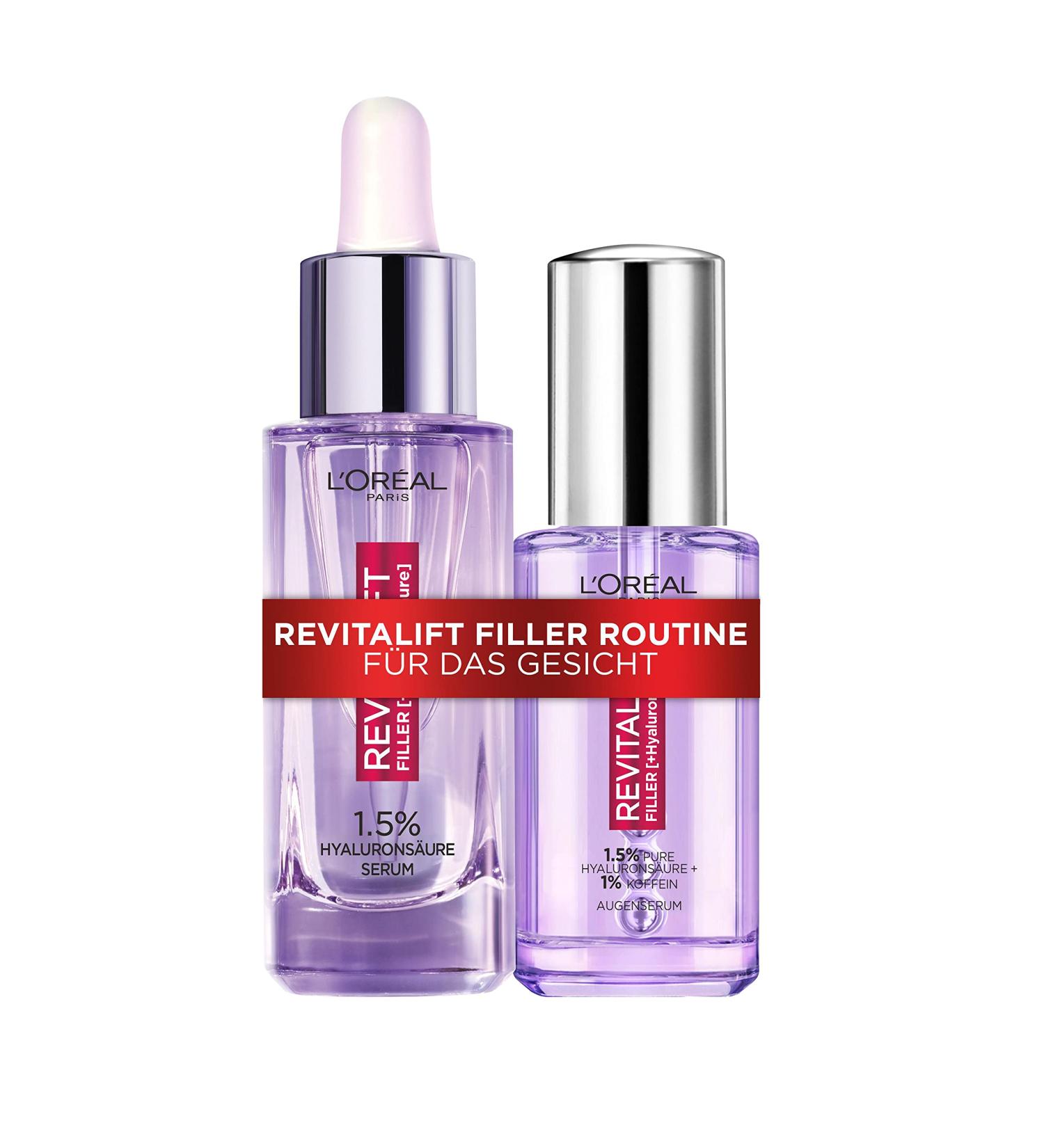 L'Or al Paris Revitalift Filler Facial Care Set - Anti-Aging Serum & Eye Serum with Hyaluronic Acid Vitamin C & Caffeine for All Skin Types - Buy Online on GoSupps.com