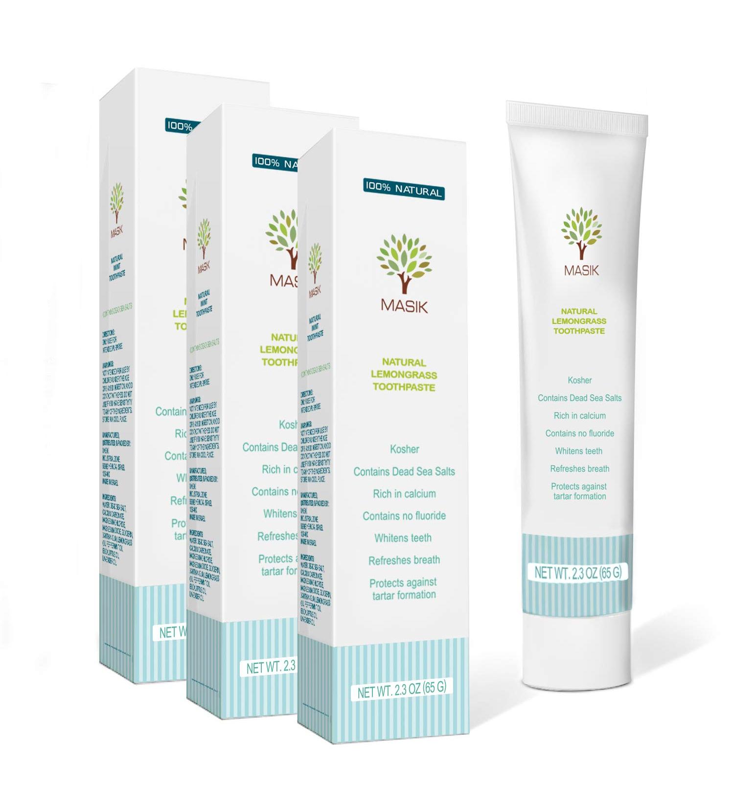 Masik Lemon Grass Natural Toothpaste is formulated for Sensitive Teeth. SLS-Free and Non-Fluoride with Dead Sea Salt to Gently Clean and Whiten Your Smile While Refreshing Your Breath - Pack of 3 - Buy Online on GoSupps.com