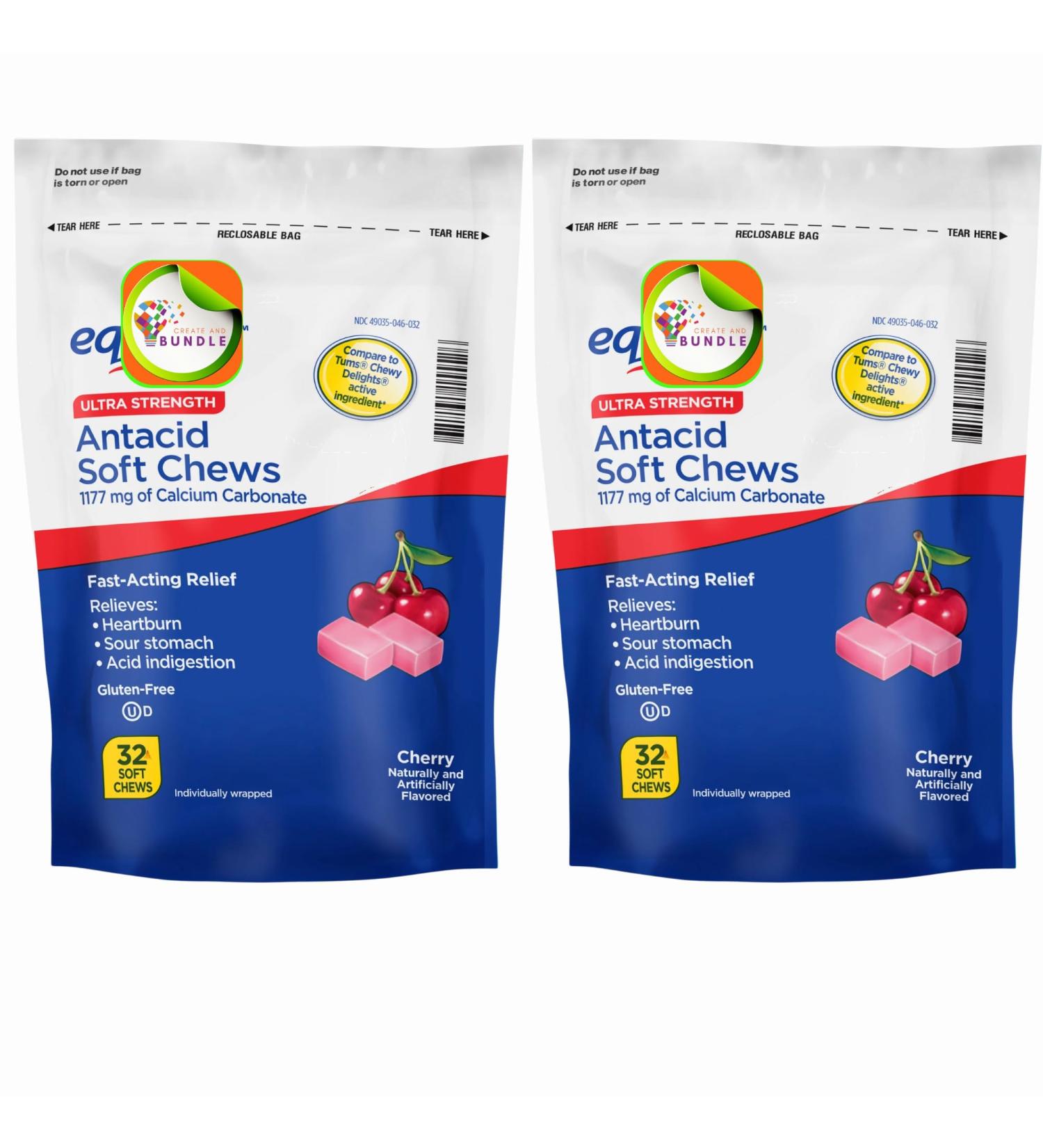 Equate Ultra Strength Antacid Soft Chews Cherry Vegan Chewable Gummies No Gelatine + Create Sticker - Buy Online on GoSupps.com