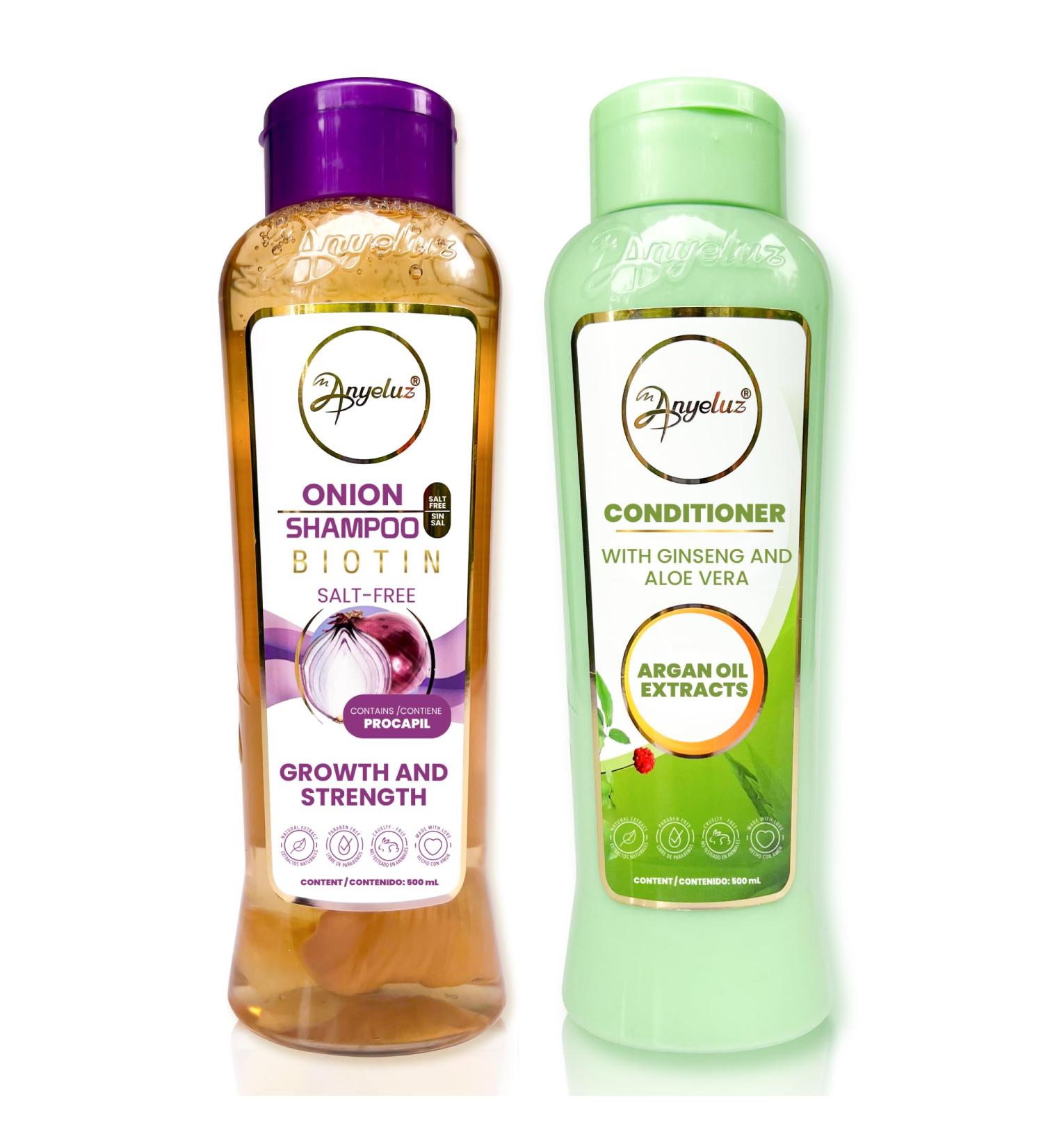 ANYELUZ Onion Shampoo & Aloe Conditioner Set | Strength & Hydration | Enriched with Onion Extract Biotin & Argan Oil | Deep Cleansing Hair Care - Buy Online on GoSupps.com