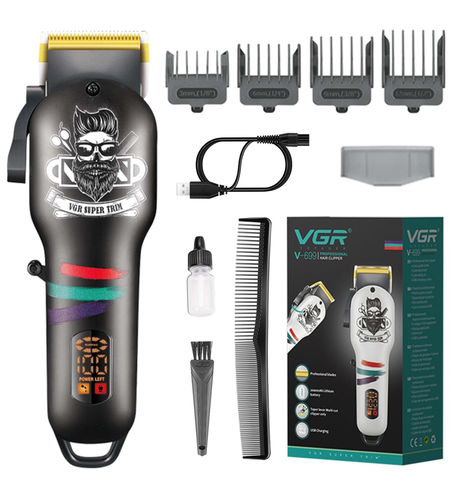VGR Electric Hair Cipper for Men Professional Crod/Crodless Hair & Beard Trimmer Rechargeable Haircut Barber Clipper LED Display Hair Cutting Kit Black - Buy Online on GoSupps.com