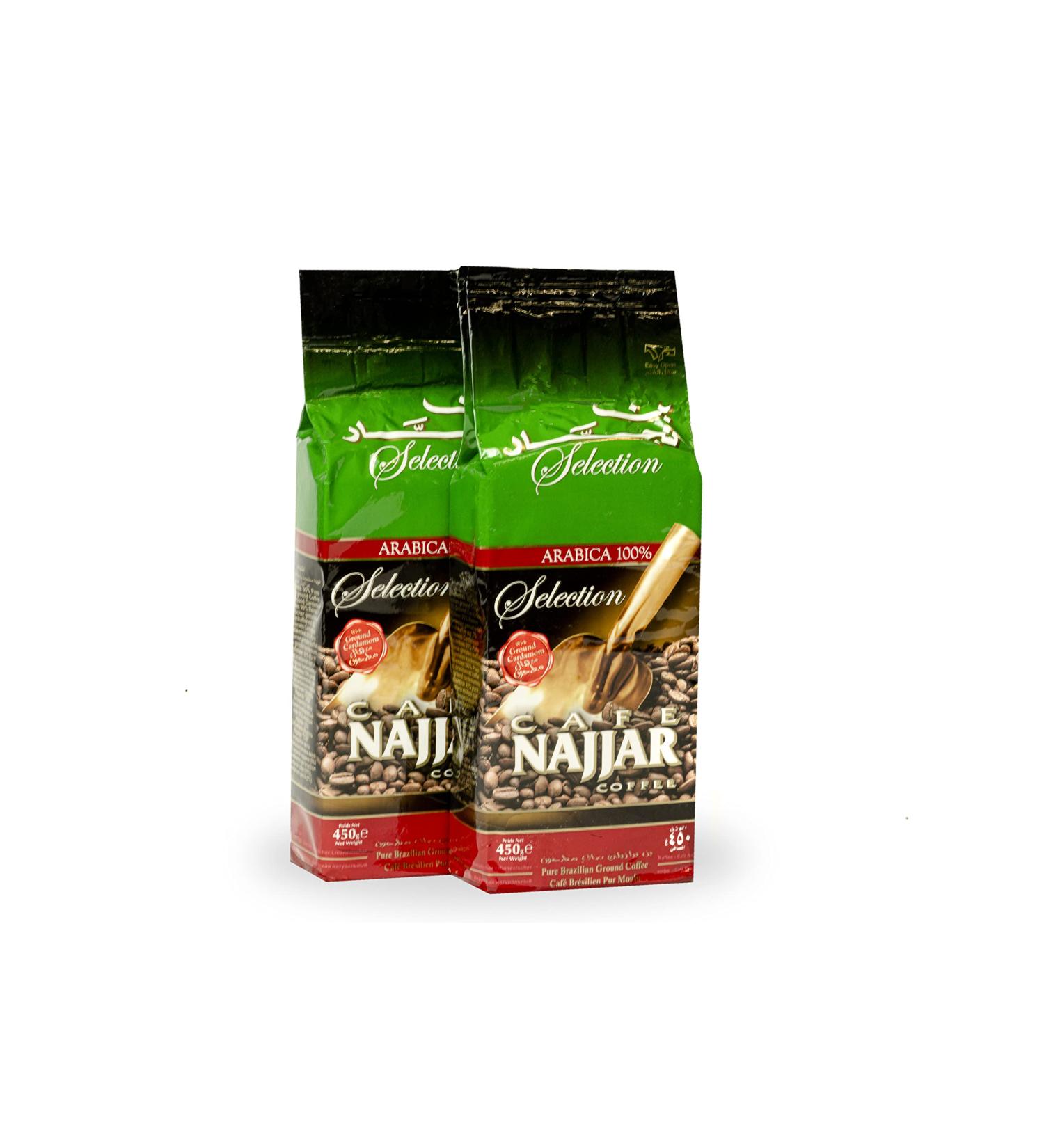 Cafe Najjar Coffee - Value Pack - 2 Packs of 450 Gms Cardamom Flavor Arabica Coffee