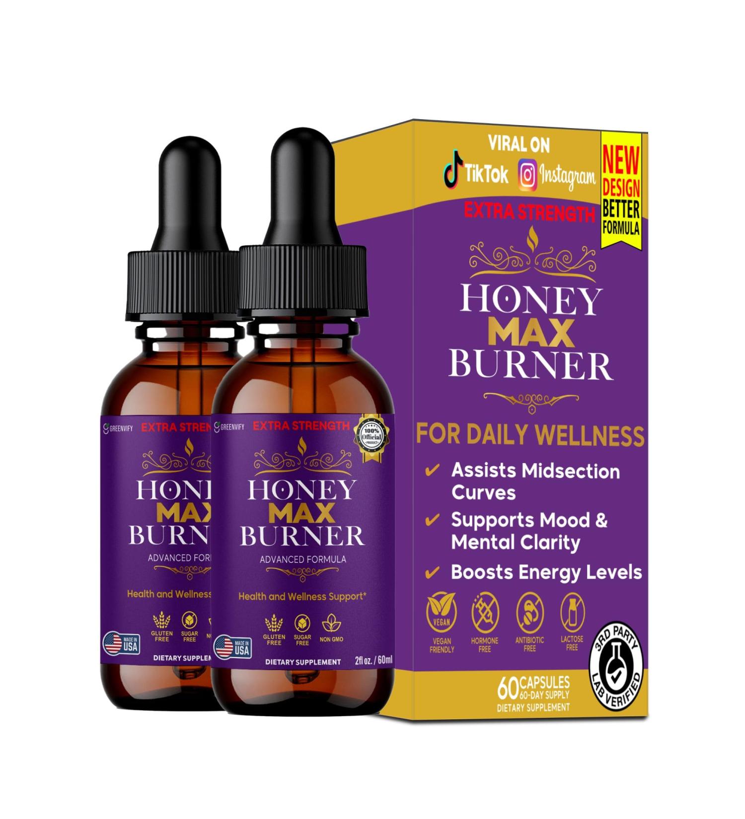 Honey Max Burner Extra Strength Dietary Supplement Advanced Formula with L-Arginine 2 fl oz Gluten Free Sugar Free Non-GMO (2) - Buy Online on GoSupps.com