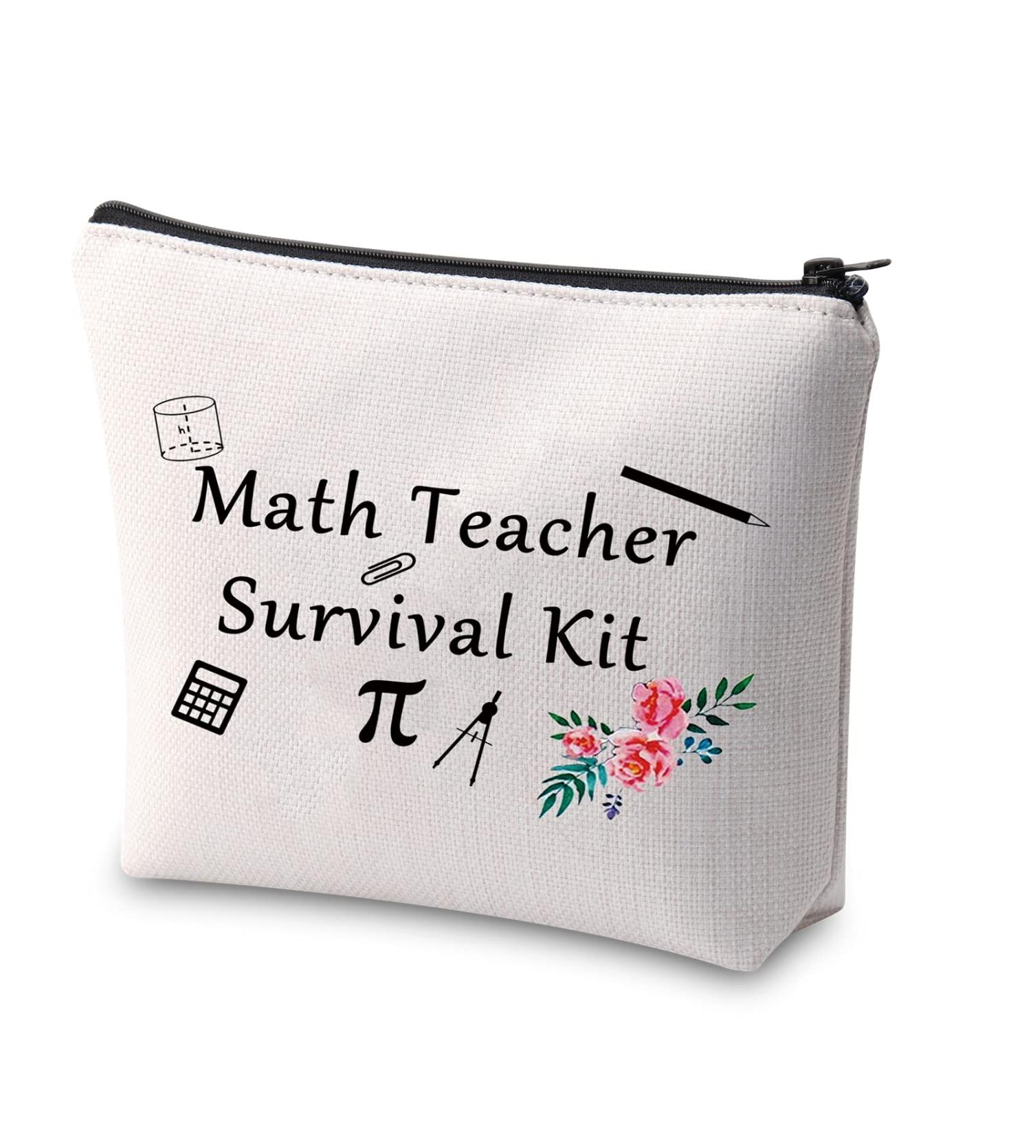 Mathematical Teacher Survival Kit Makeup Bag - Perfect Graduation Gift or Teacher's Day Present - Stylish Beige Pencil Bag for Mathematics Educators - Buy Online on GoSupps.com
