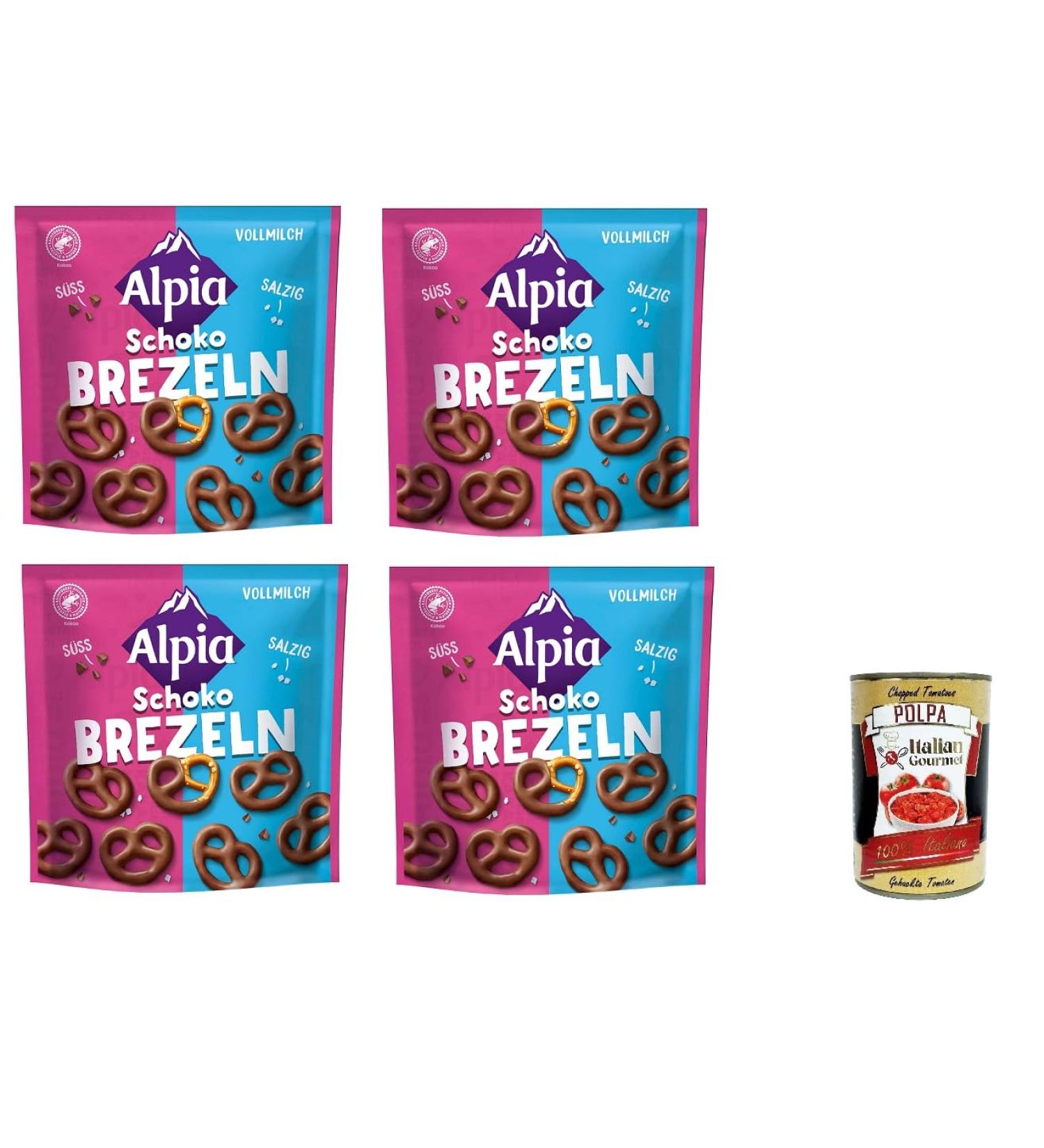 Alpia Pack of 4 whole milk chocolate pretzels 140 g of salty alkaline pastry with whole milk chocolate + gourmet Italian polpa 400 g - Buy Online on GoSupps.com