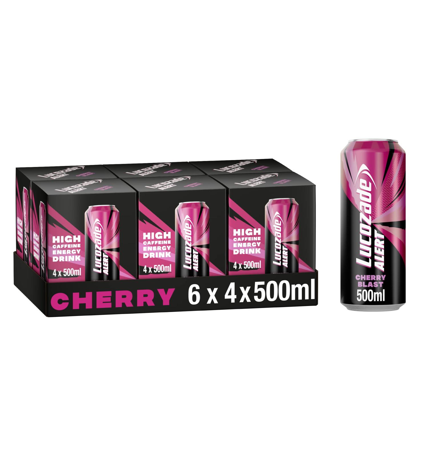Lucozade Energy | Lucozade Alert Cherry 6x4x500ml- can High Caffeine Energy Drink Naturally-sourced caffeine Great Taste Contains vitamin B3 to help reduce tiredness Fully recyclable - Buy Online on GoSupps.com
