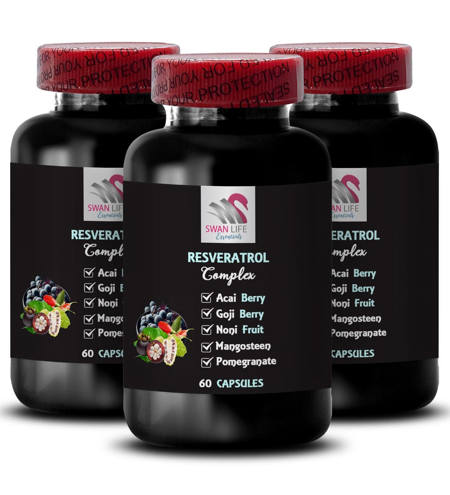 Berry Superfoods - RESVERATROL COMLEX - Daily Energy Elderberry Power Acai Berry Boost Natural Fusion Goji Berry Shine Nutritional Support Hydration Balance Grape Skin Boost 3 Bottles 180 Caps - Buy Online on GoSupps.com