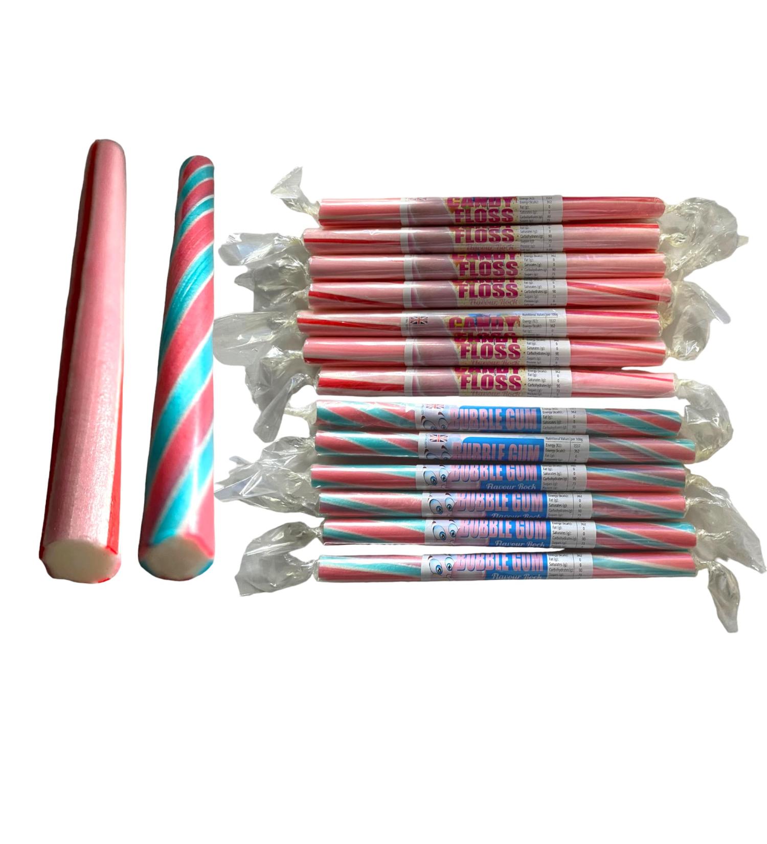 Assorted Bubble Gum & Candy Floss Rock Sticks Handmade Traditional Rainbow Classic Sweets Retro Seaside Gift Wholesale Confectionery (X 10) - Buy Online on GoSupps.com