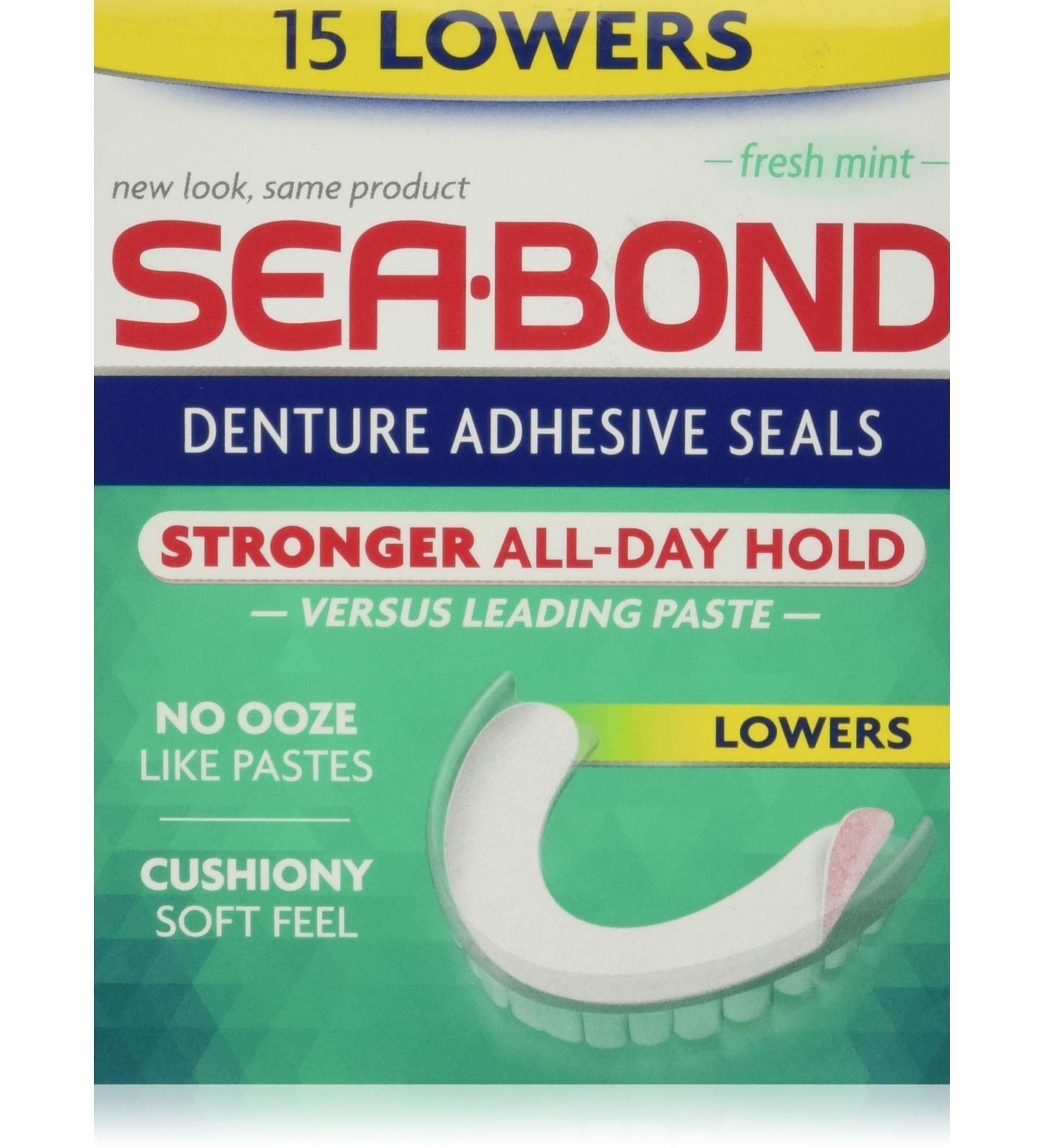 Sea Bond Secure Denture Adhesive Seals Fresh Mint Lowers 15 Count - Buy Online on GoSupps.com