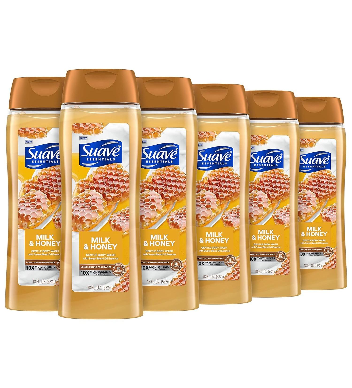 Suave Moisturizing Body Wash, with Milk & Honey and Vitamin E Extract, No Parabens, No Phtahaltes, 18 Oz Pack of 6 - Buy Online on GoSupps.com