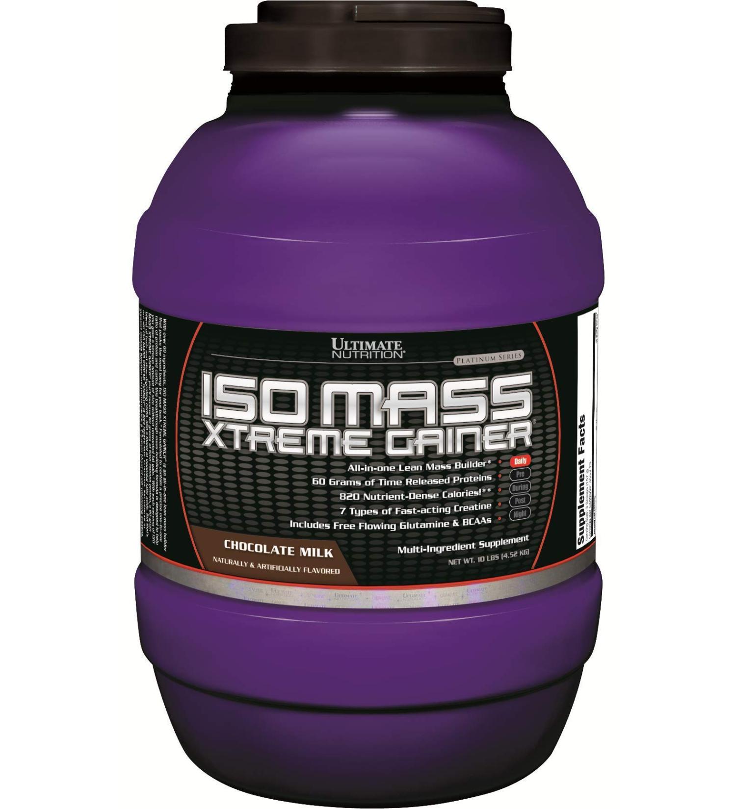 Ultimate Nutrition ISO Mass Xtreme Gainer  Weight Gainer Protein Powder with Creatine  60 Grams of Protein  Whey Isolate Protein Powder for Lean Muscle Gain  10 LBS with 30 Servings  Chocolate - Buy Online on GoSupps.com