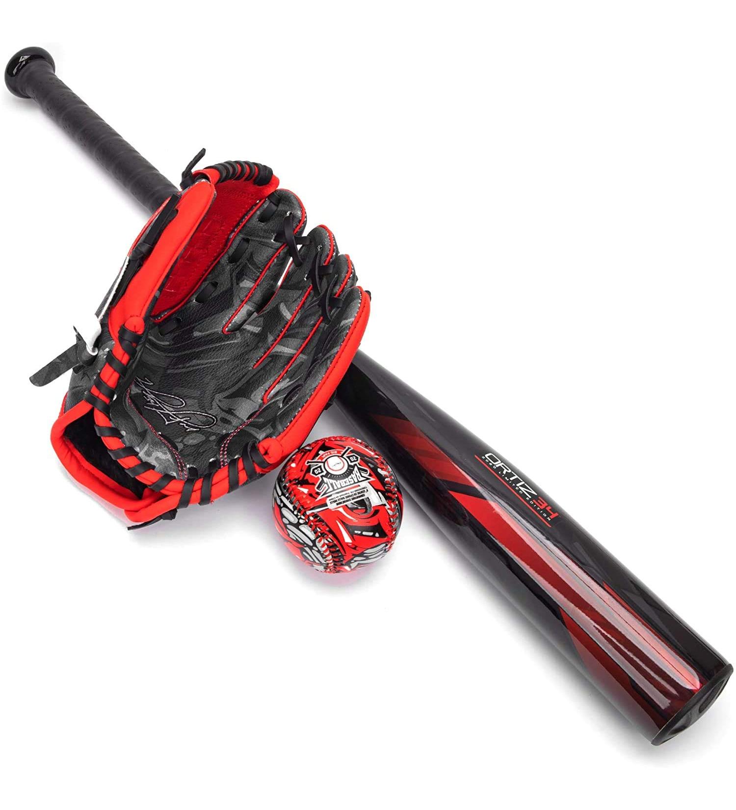 Ortiz34 Homerun Kids Tee Ball Set - 3-in-1 Aluminum Baseball Bat & Youth Glove Bundle by David Ortiz - Red - Buy Online on GoSupps.com