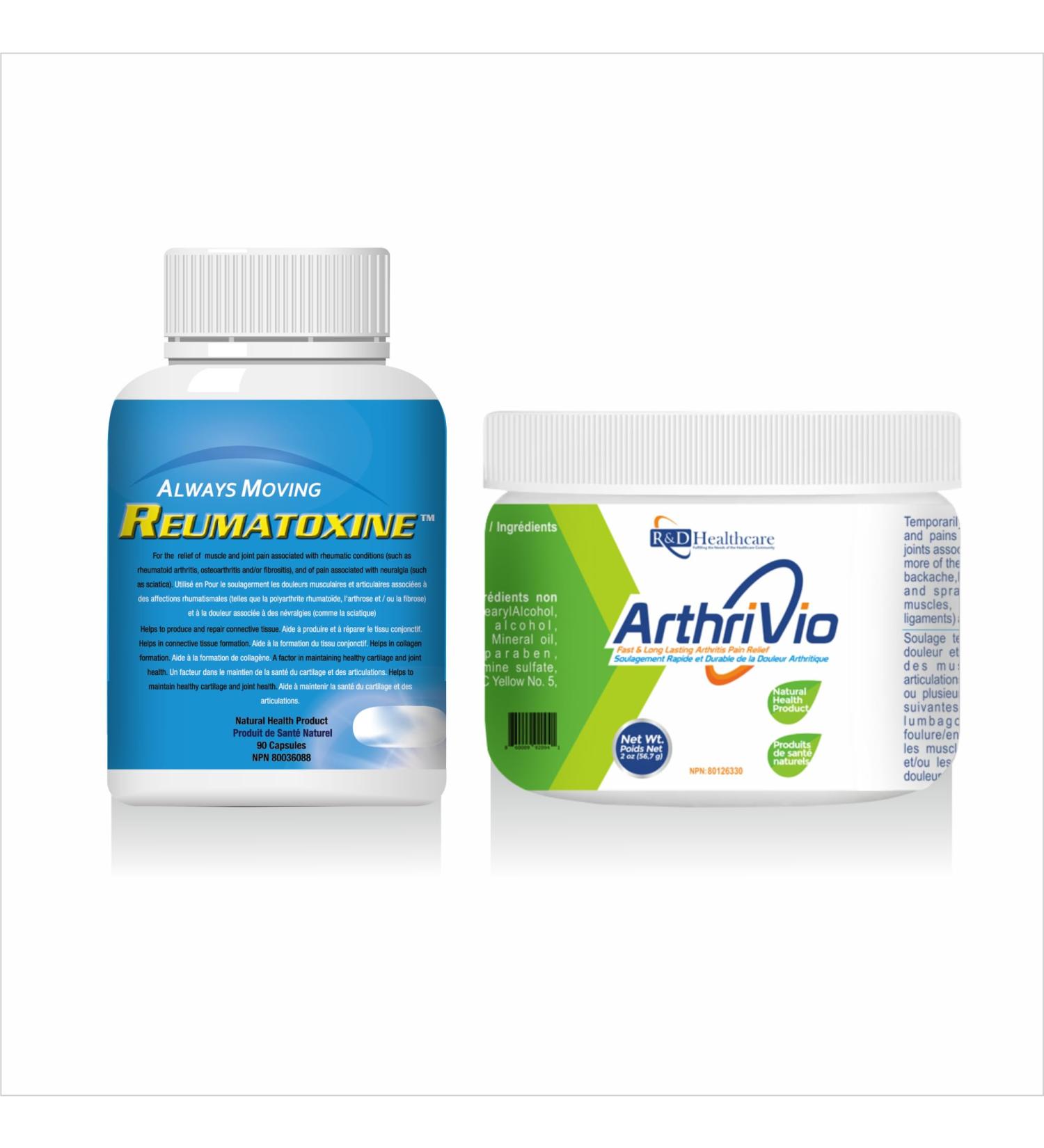 Reumatoxine and ArthriVio - Alleviating Arthritis Pain and Promoting Joint Repair - Natural Pain Relief Topical Cream for Arthritis and Muscles Joints - Buy Online on GoSupps.com