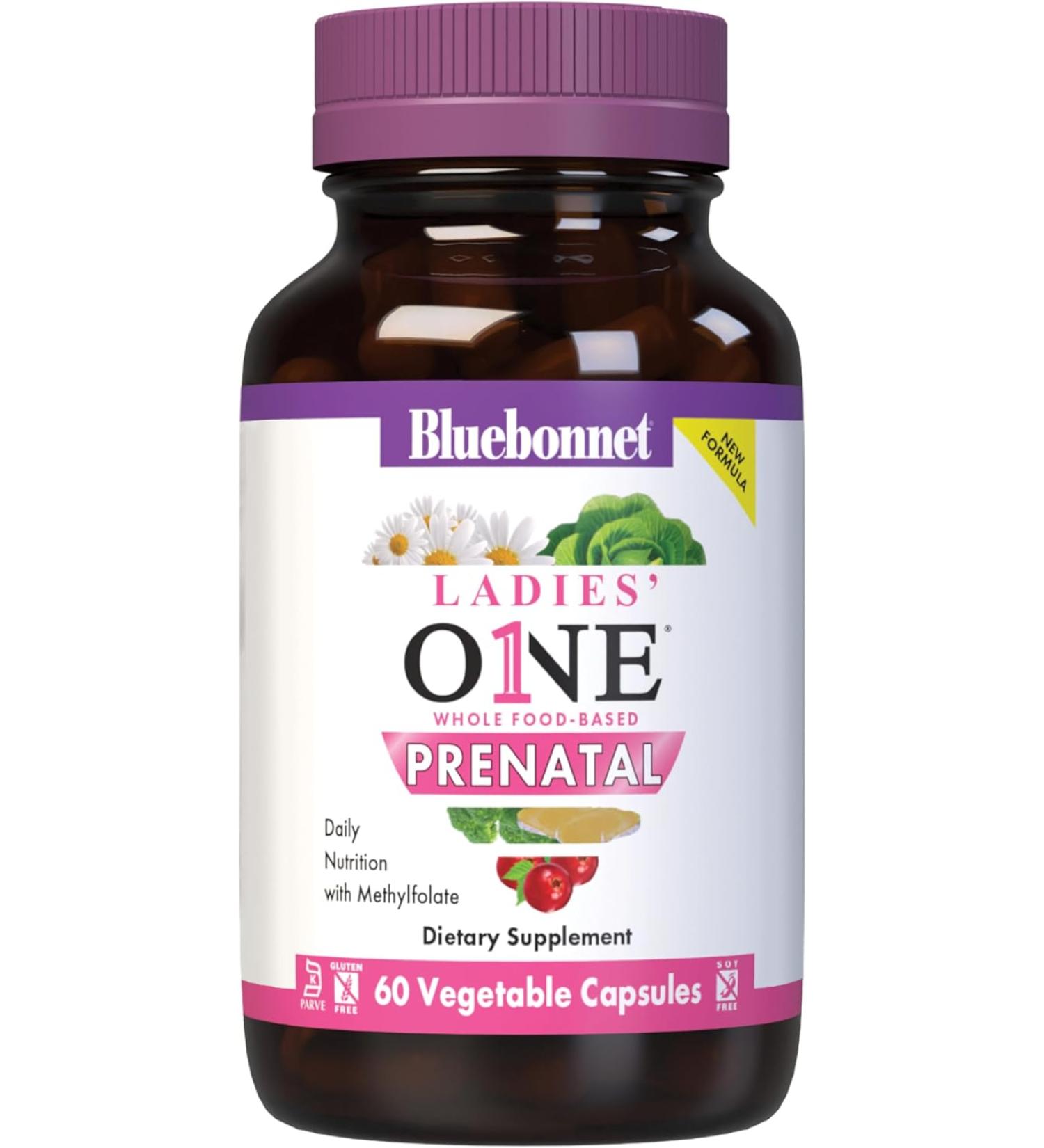 Bluebonnet Nutrition Ladies’ One Whole Food-Based Prenatal - Cranberry - 60 Vegetable Capsules - Buy Online on GoSupps.com