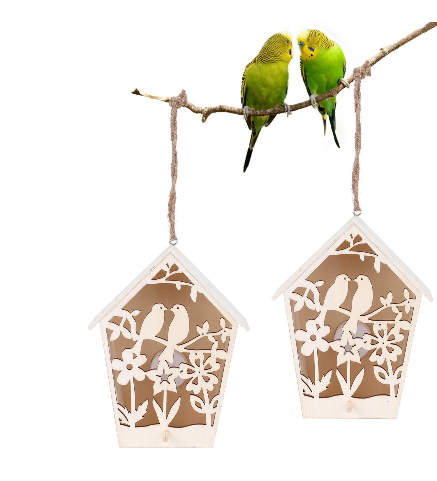 xiaozuo Wooden Hollow Bird House 2 Pieces Bird House Bird Houses for Outdoor Blue Bird House with Warm Light Wooden Hanging Bird House for Small Bird DIY Bird Cage Making Decoration667 - Buy Online on GoSupps.com