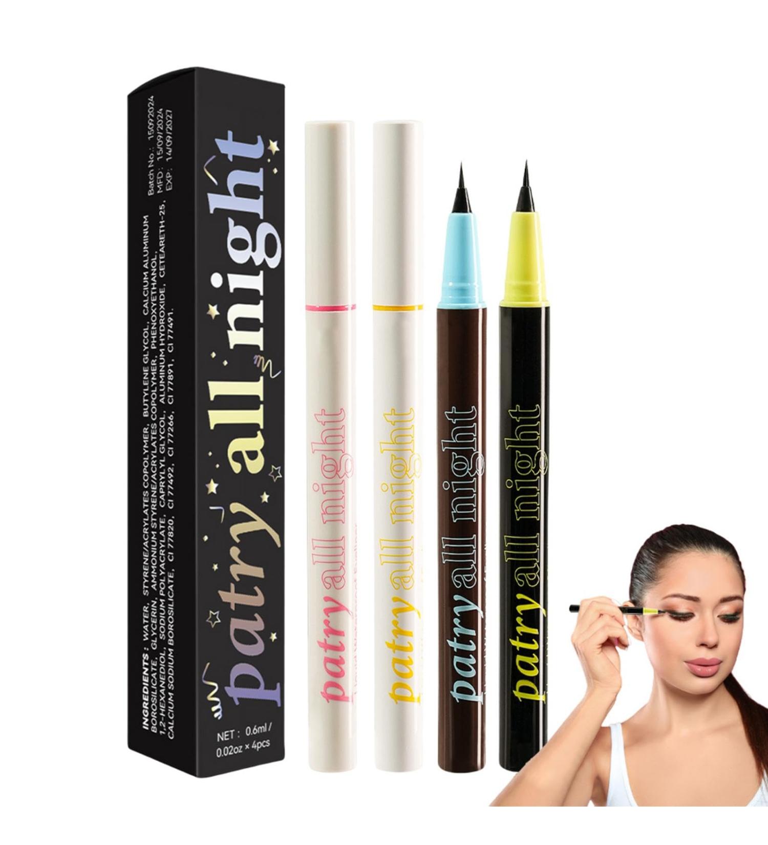 Derwrtup Water Resistant Smudge Resistant Eyeliner Water Resistant Liquid Eyeliner Set of 4 Highly Pigmented Eyeliner Liquid Pens with Precise Tip Smudge Resistant Eyeliner Durable - Buy Online on GoSupps.com