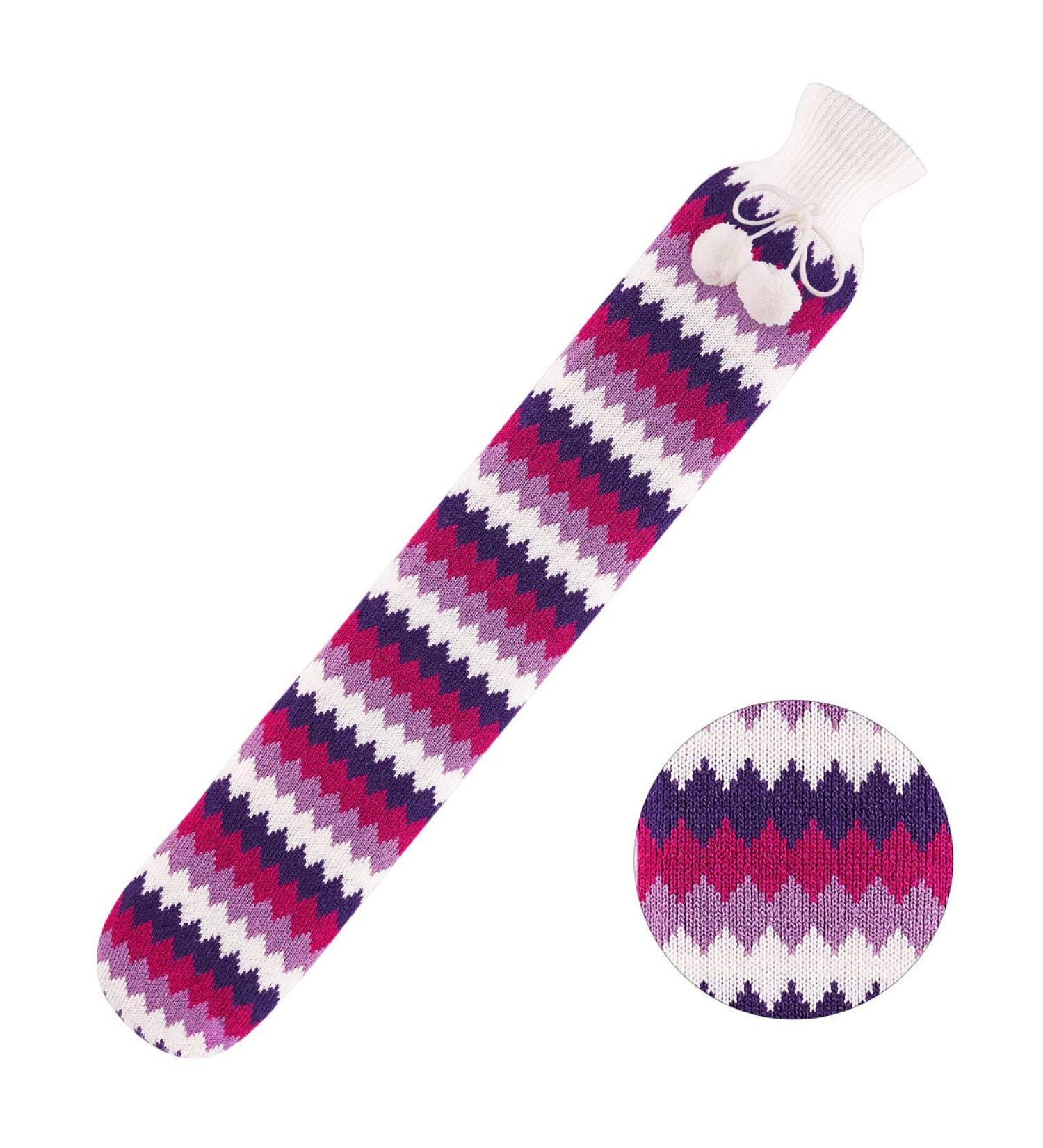 Easycosy Hot Water Bottle 2L with Super Soft Chevron Knitted Cover - Purple, for Back, Neck, and Legs - Buy Online on GoSupps.com