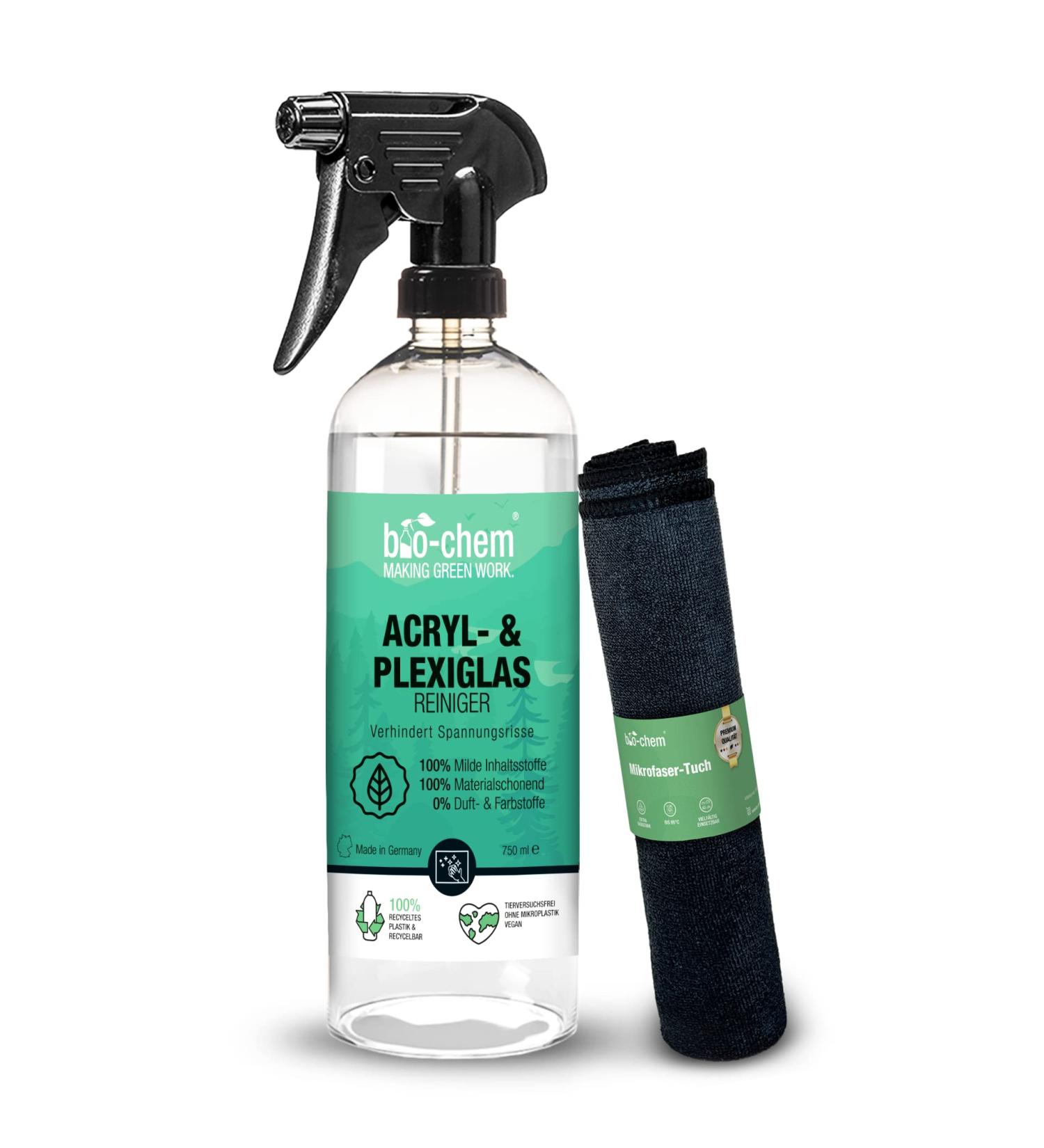 Bio-Chem Acrylic & Plexiglass Cleaner - 750ml Spray & Microfiber Cloth | Gentle Glass Cleaning for Windows - Buy Online on GoSupps.com