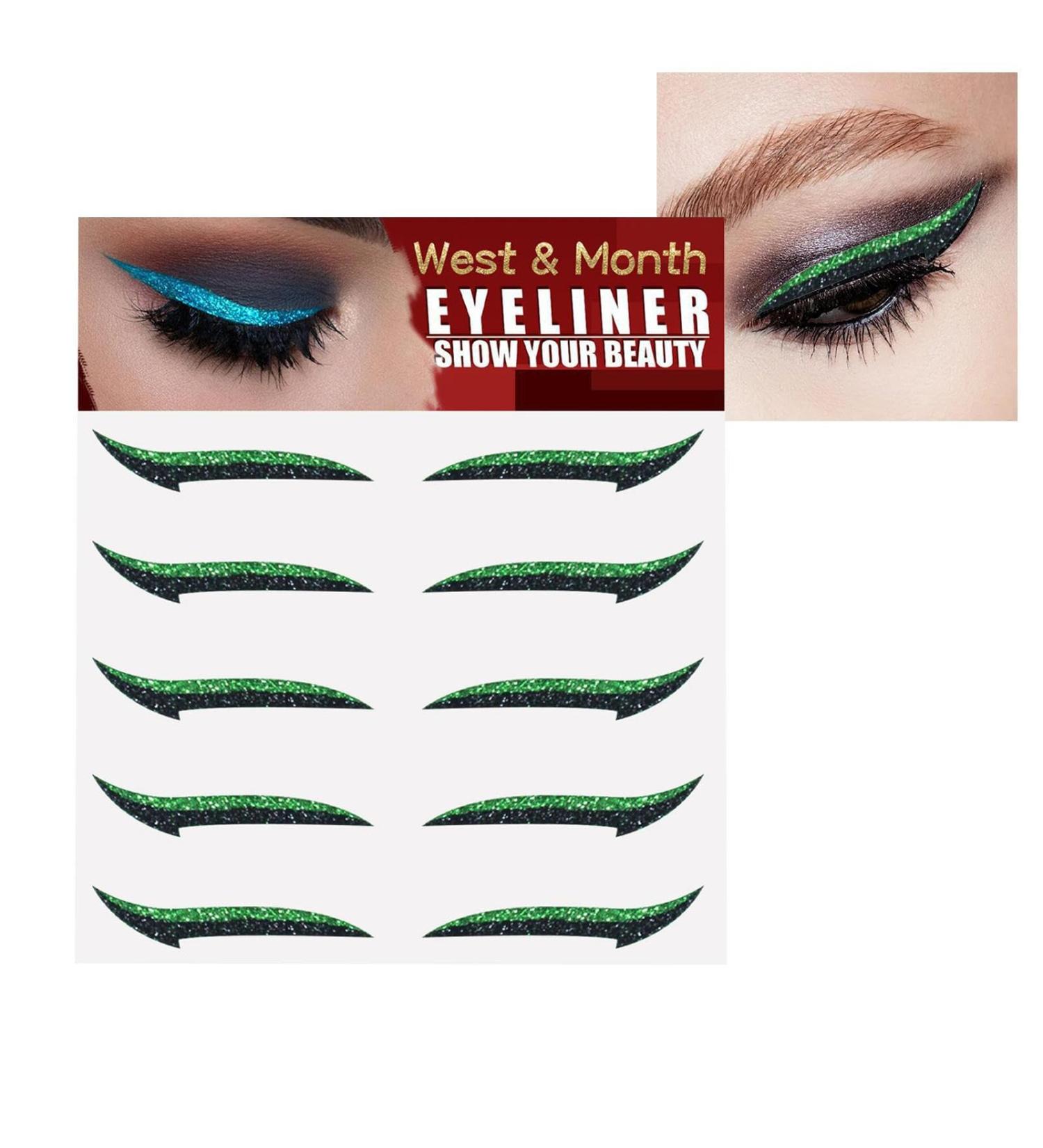 Stick On Glitter Eyeliner Strips - Instant -Adhesive Eyeliner Stencil Sparkle 5 Pairs - Sticker Eyeliner Tool Makeup Eyeliner Stickers Winged Eyeliner Stencil for Eye Makeup Tool Tristo Green (Five Pairs) - Buy Online on GoSupps.com