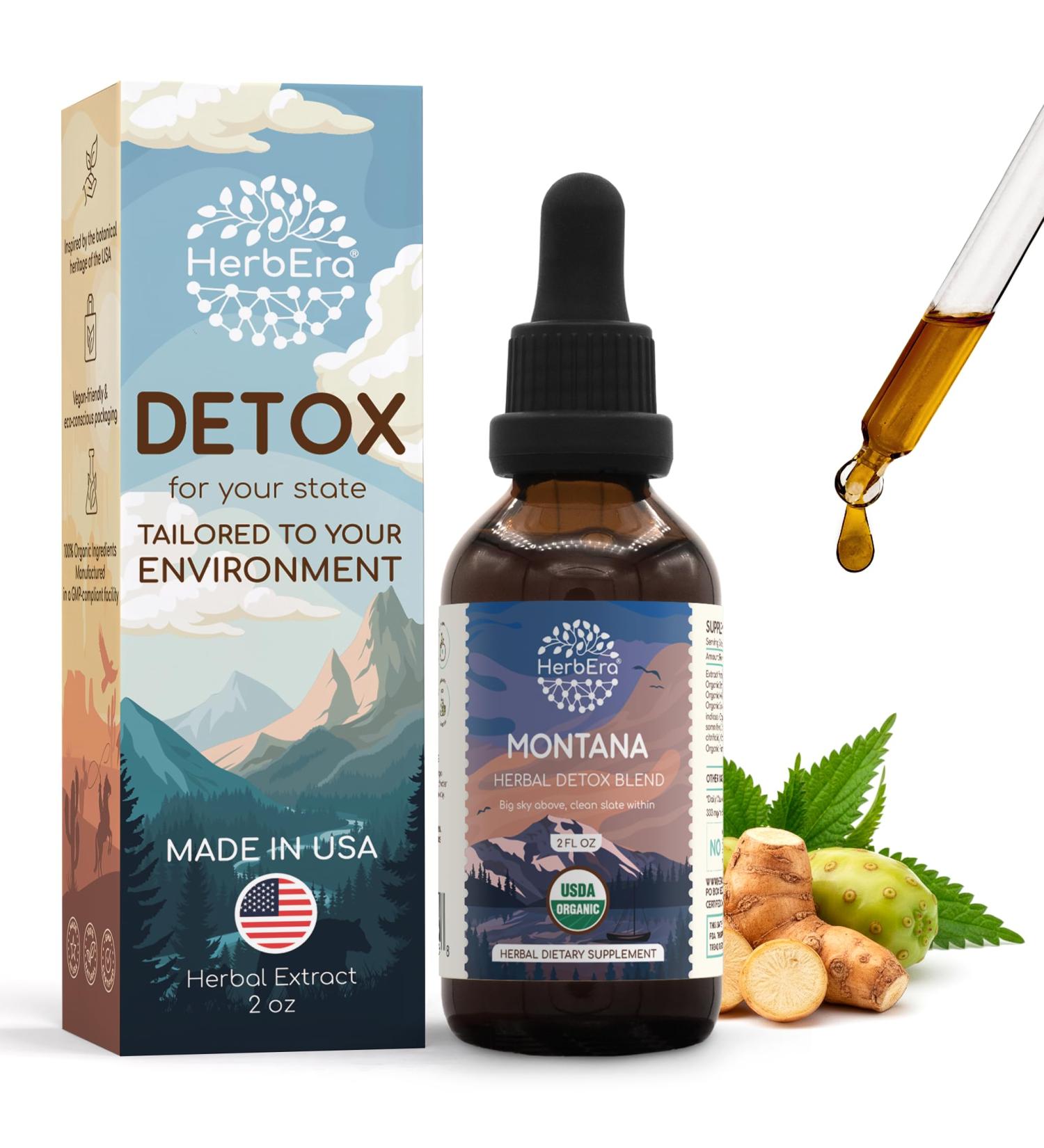 HerbEra Montana Herbal Detox Blend - USDA Organic Extract Made in USA | Immune & Liver Support Liquid Drops | Ashwagandha Dandelion Root Milk Thistle Noni Sarsaparilla | 2 fl oz - Buy Online on GoSupps.com