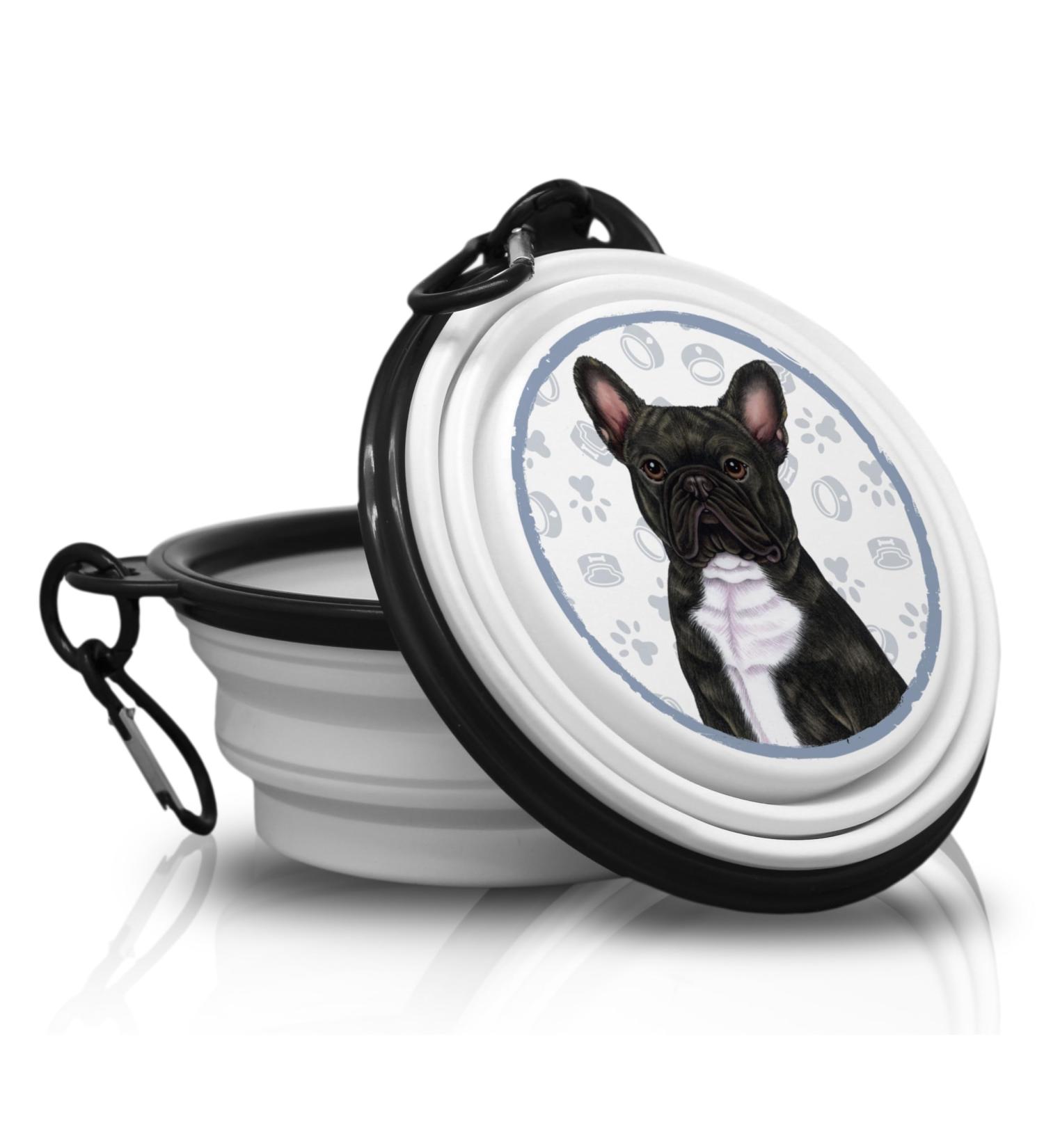 Portable Black French Bulldog Food & Water Bowl with Carabiners - Perfect for On-the-Go Pet Owners - Buy Online on GoSupps.com