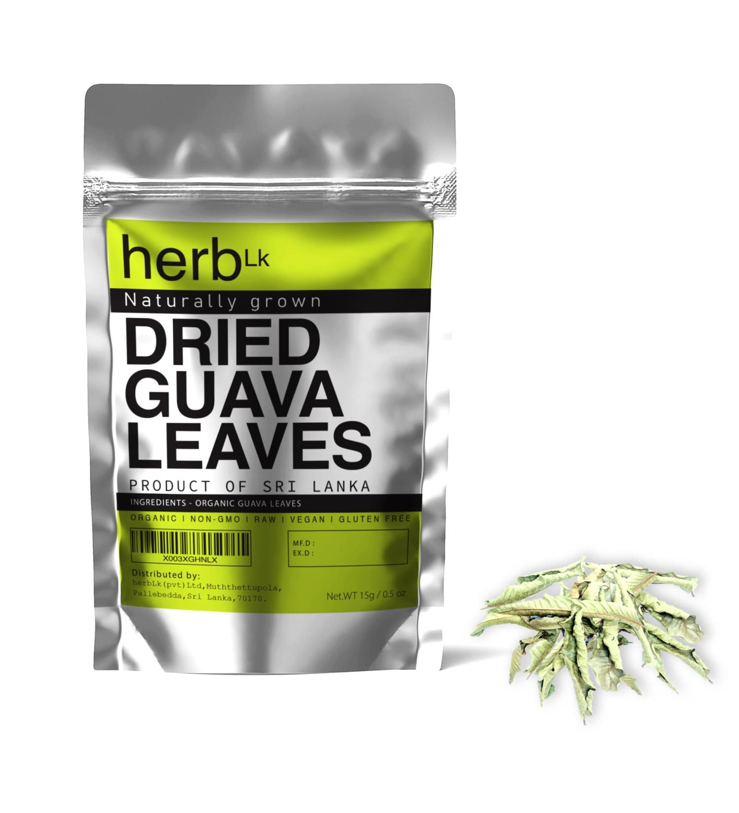 HerbLk Guava Dried Leaves Whole Tea 30+ Leaves (0.5 Oz / 15G) Hojas De Guayaba Psidium Guajava 100% Natural Delicious From Sri Lanka No Additives No Caffeine Vegan Non-GMO - Buy Online on GoSupps.com