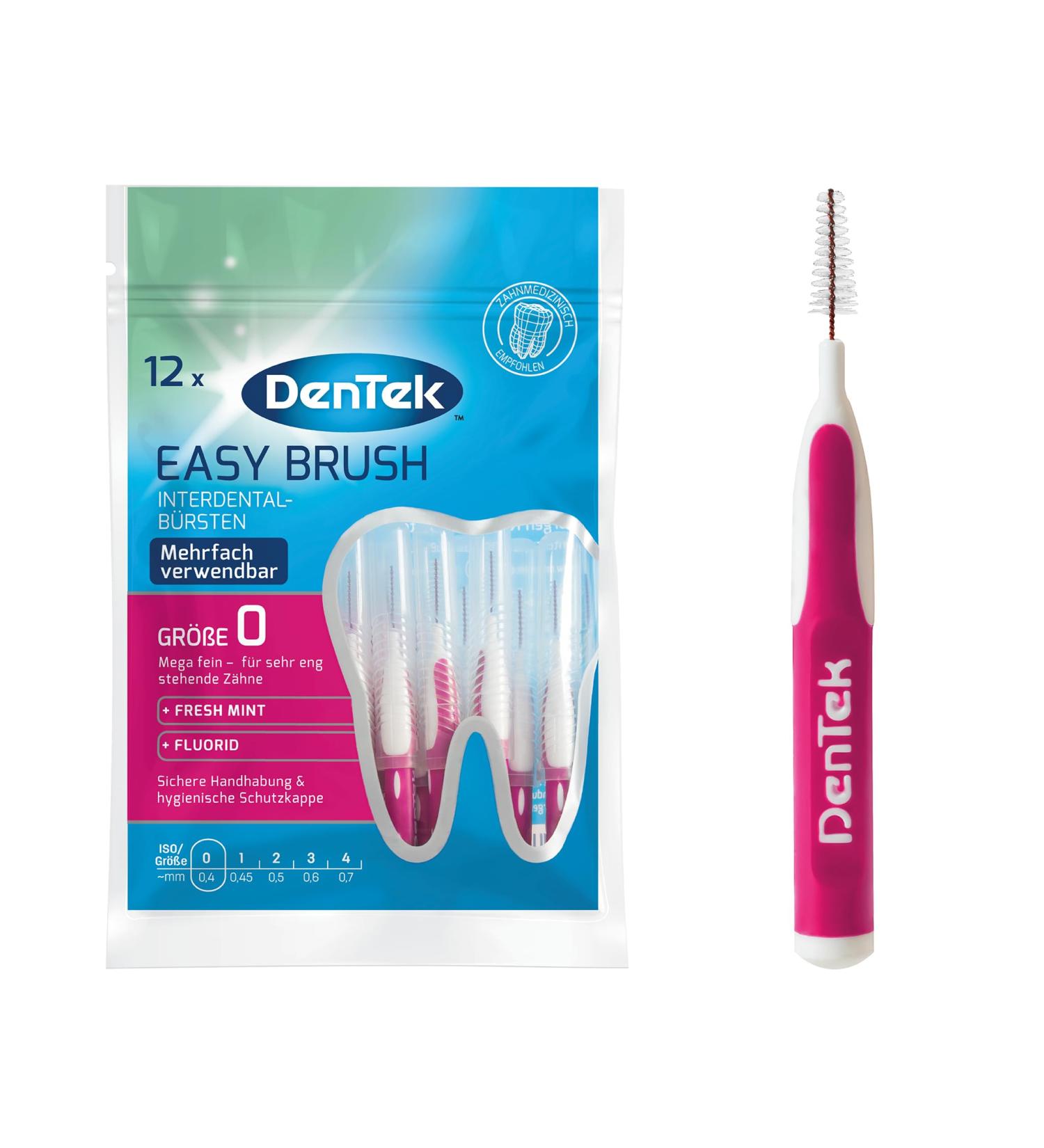 Buy 12 pc Dentek Easy Brush Interdental Brushes ISO 0 - Extra Fine for Tight Spaces Mint Flavor | Hygienic Protective Cap | Fast International Shipping - Buy Online on GoSupps.com