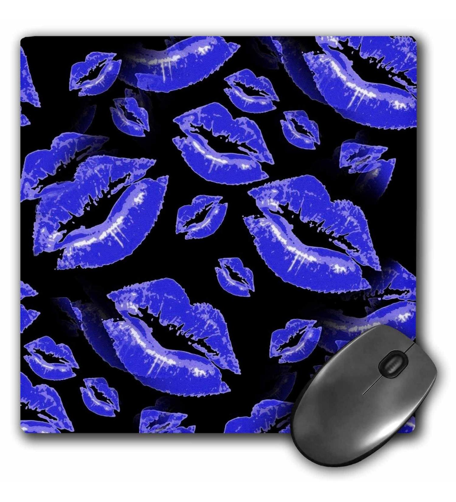 3dRose Two Kisses Collided Lip Bold Blue Lips Pattern - Mouse Pads (mp_357235_1)