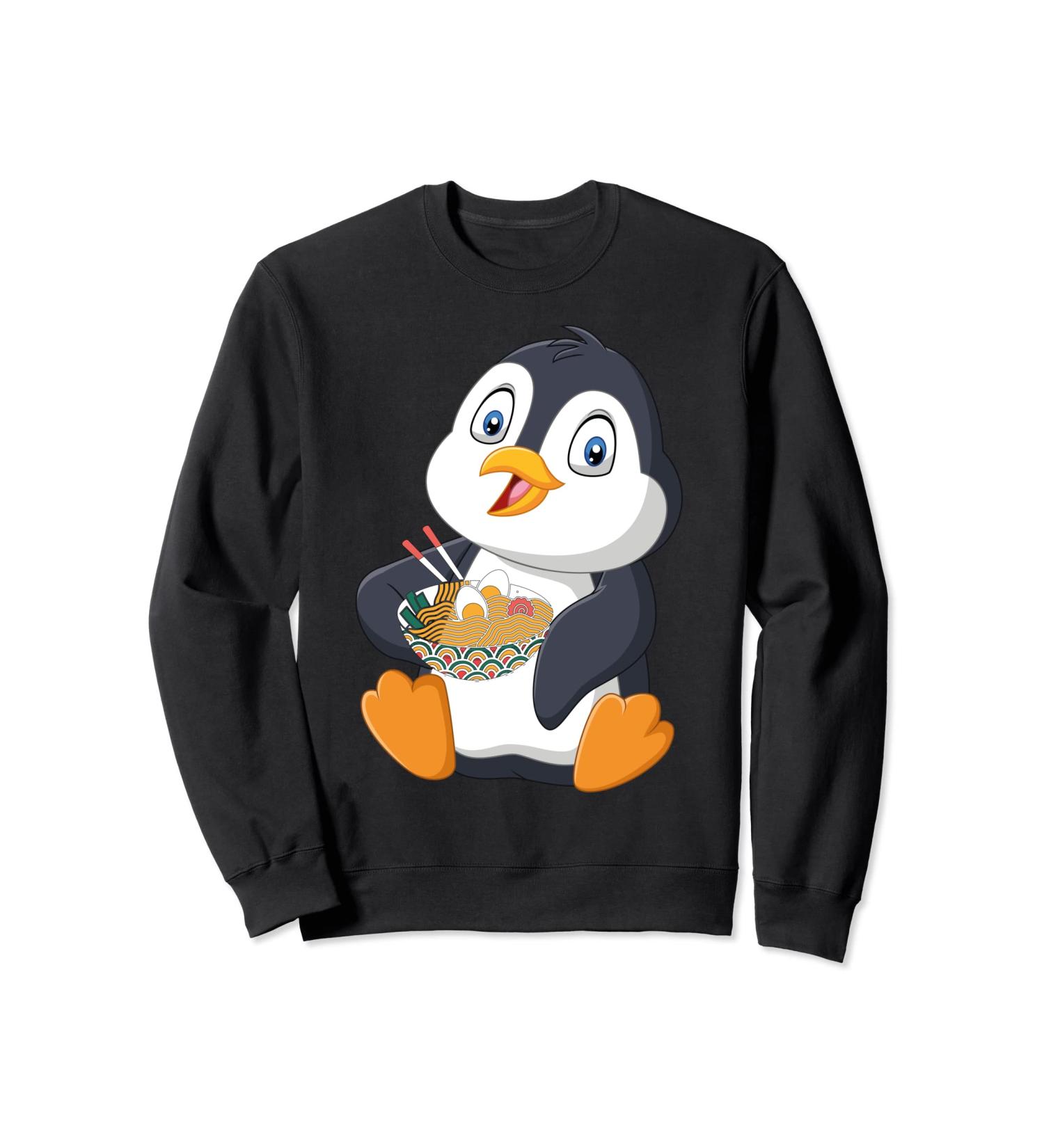 Penguin eating a Japanese Ramen noodle soup Sweatshirt