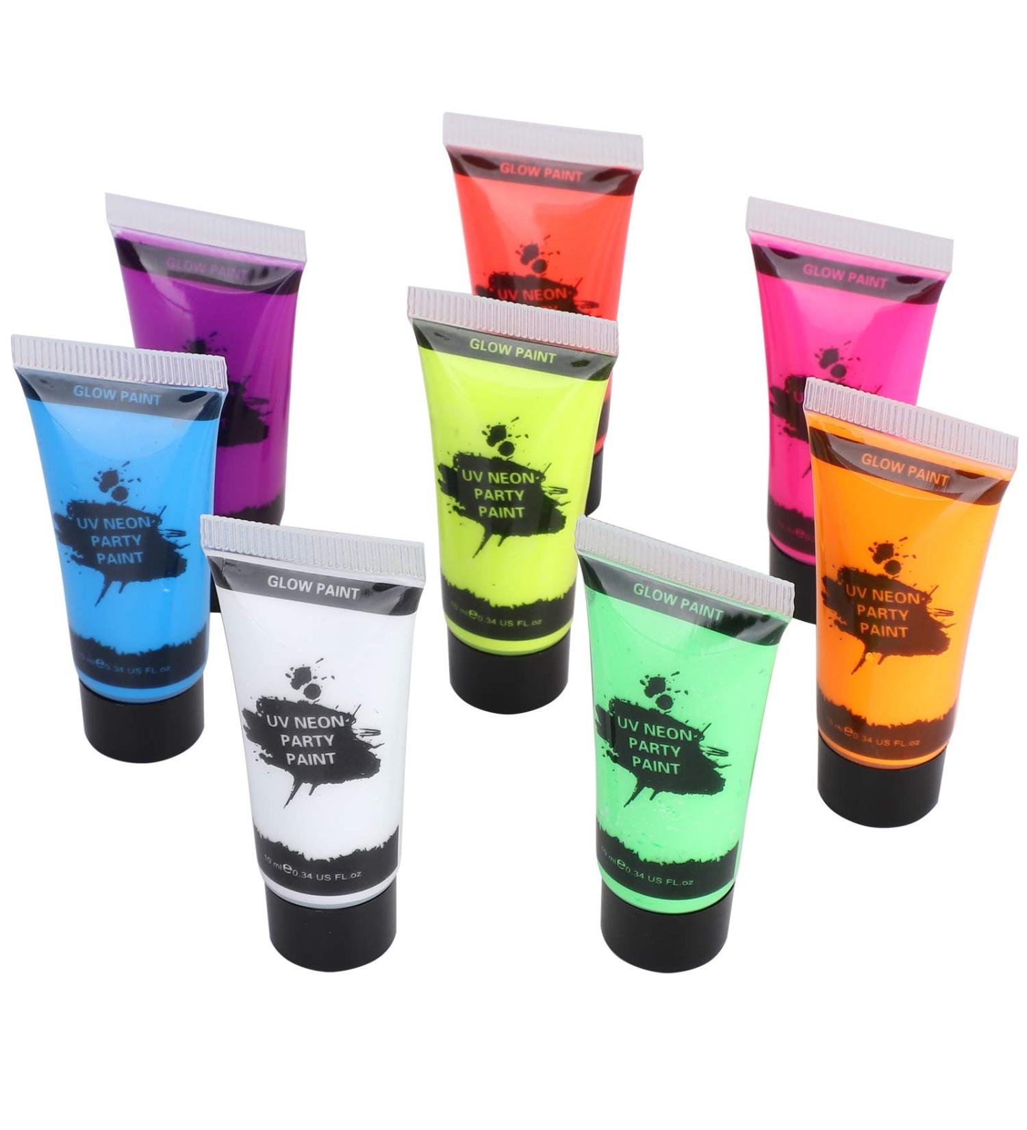 RIZGHWOY UV Reactive Body Paint Set 8 Fluorescent Colors 10 Ml Each NonToxic Water Based Formula for Nightclubs Parties Festivals - Buy Online on GoSupps.com