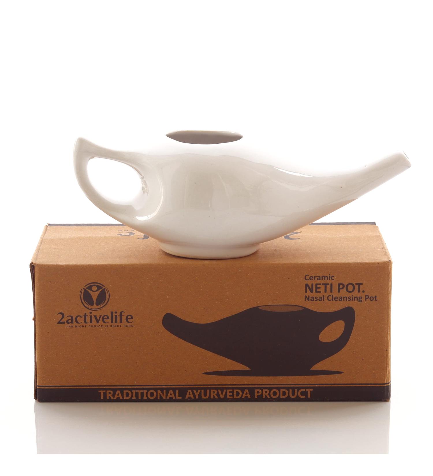 Handmade Ayurvedic Ceramic Neti Pot for Nasal Cleansing | Premium Handcrafted Dishwasher Safe Pot + 5 Sachet Neti Salt | 225ml Capacity | White Color - Buy Online on GoSupps.com