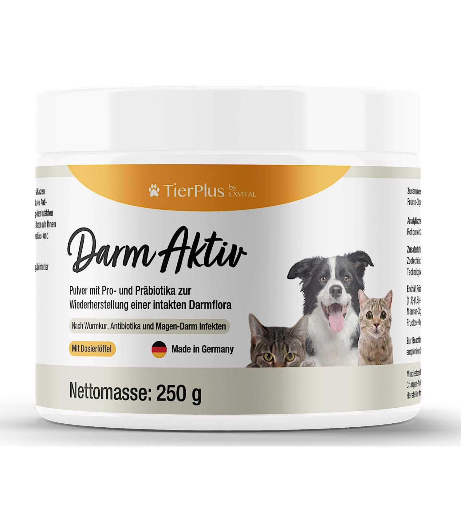 Exvital TierPlus Intestine Active Powder for Dogs & Cats | Probiotics & Prebiotics for Healthy Gut After Diarrhea Worm Treatment & Antibiotics - Buy Online on GoSupps.com
