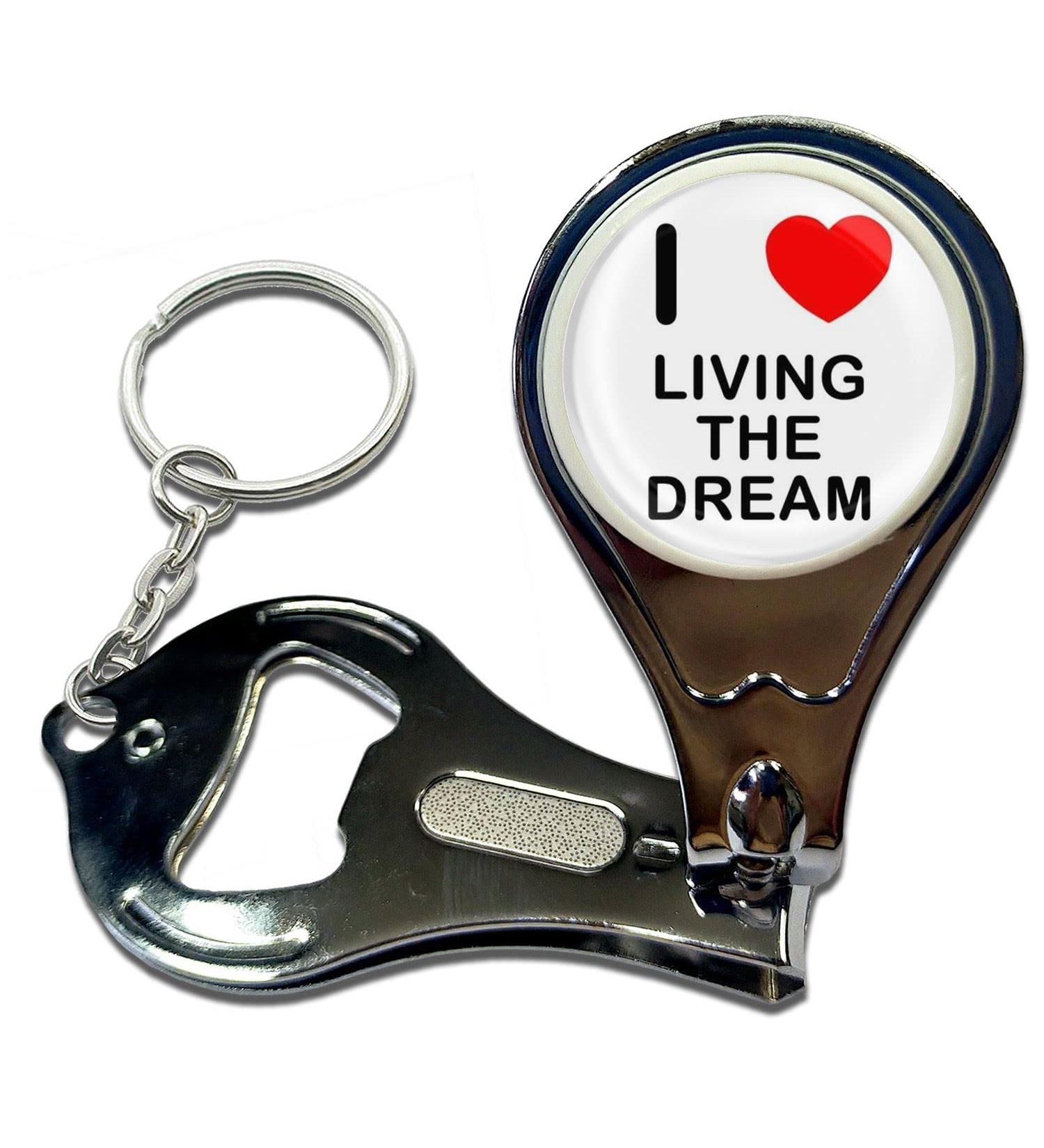 BadgeBeast.co.uk I Love Heart Living The Dream - Key Ring Bottle Opener and Nail Clipper - Buy Online on GoSupps.com