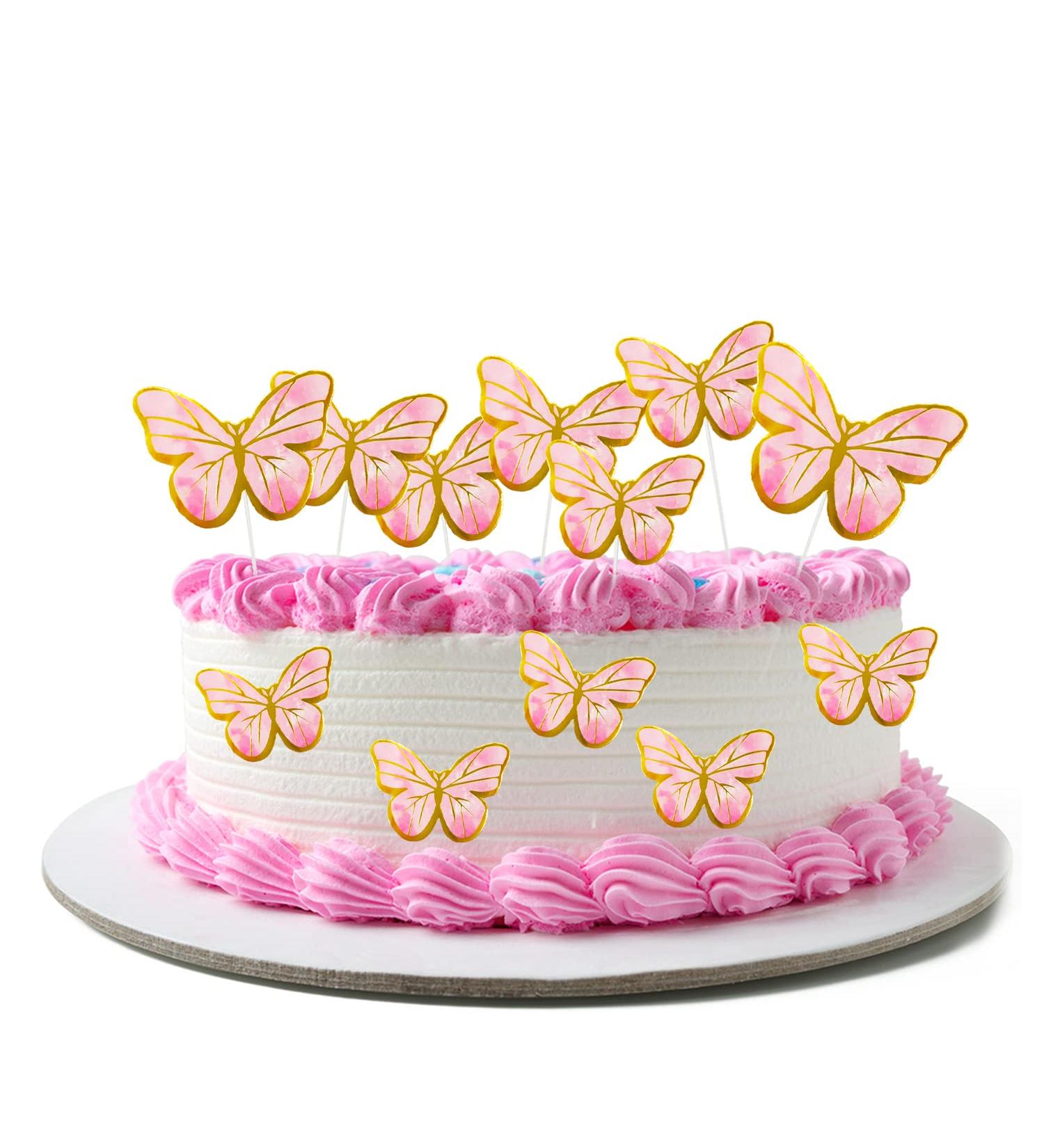 CHEERYMAGIC Butterfly Cake Decorations Colorful Butterfly Cake Topper Cupcake Toppers Cake Decorations Kit for Girls Birthday Party Wedding Supplies A12HDCP(Pink) - Buy Online on GoSupps.com