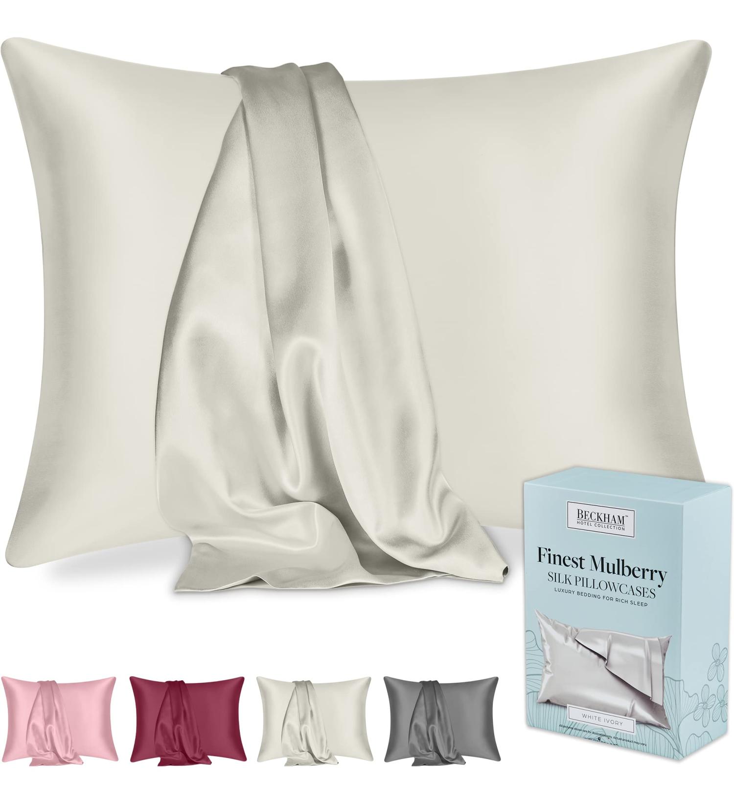 Beckham Hotel Collection Silk Pillowcase for Hair and Skin - Pack of 2 Standard Size Cases - White/Ivory - Buy Online on GoSupps.com