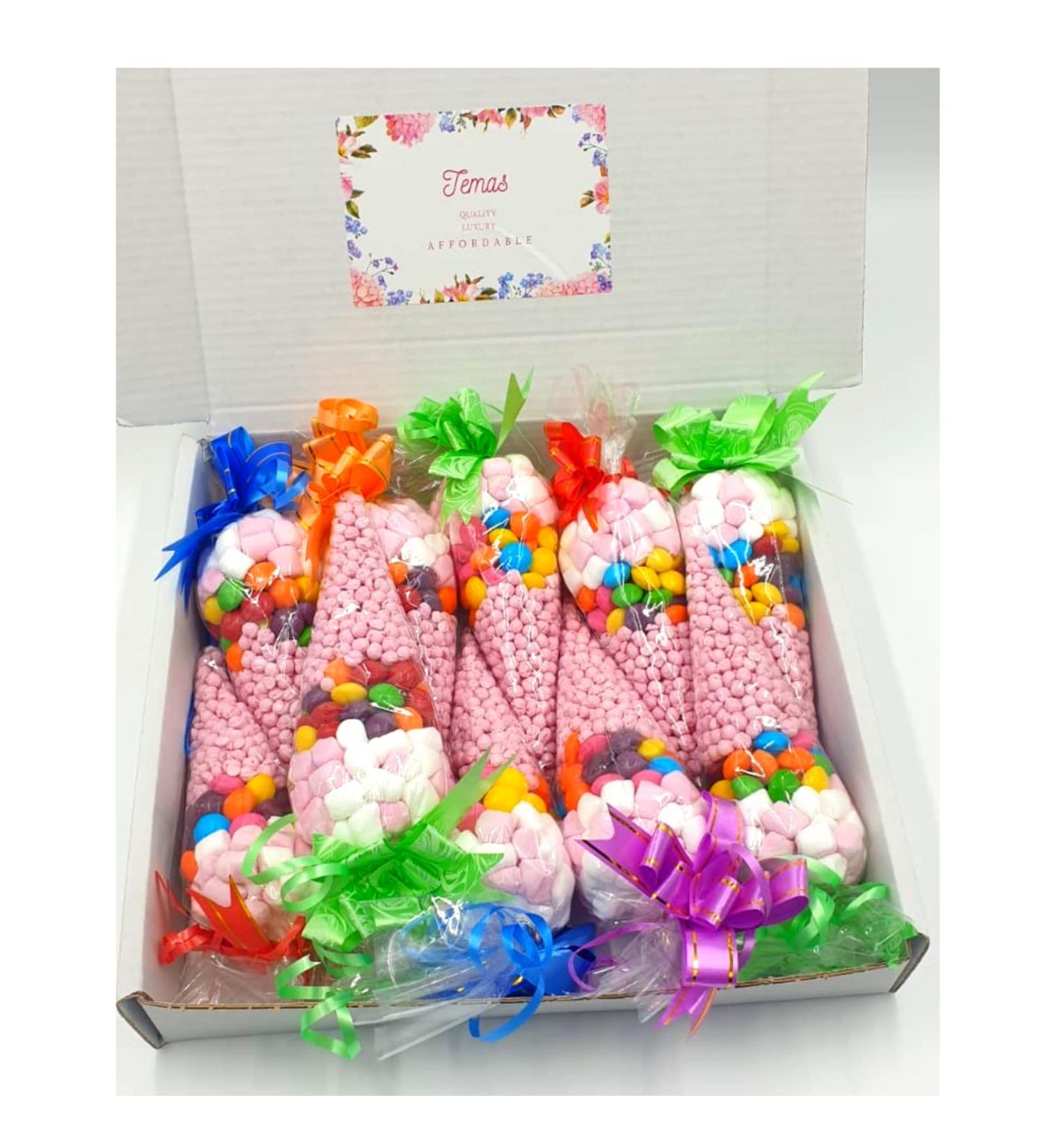 10 X Prefilled Sweet Cones Party Bag Ribbon Bow Design| Adult & Kids Party Bags & Party Favour | Baby Shower |Variety Flavours- Millions Marshmallow Skittles (Strawberry Millions - Pink) - Buy Online on GoSupps.com