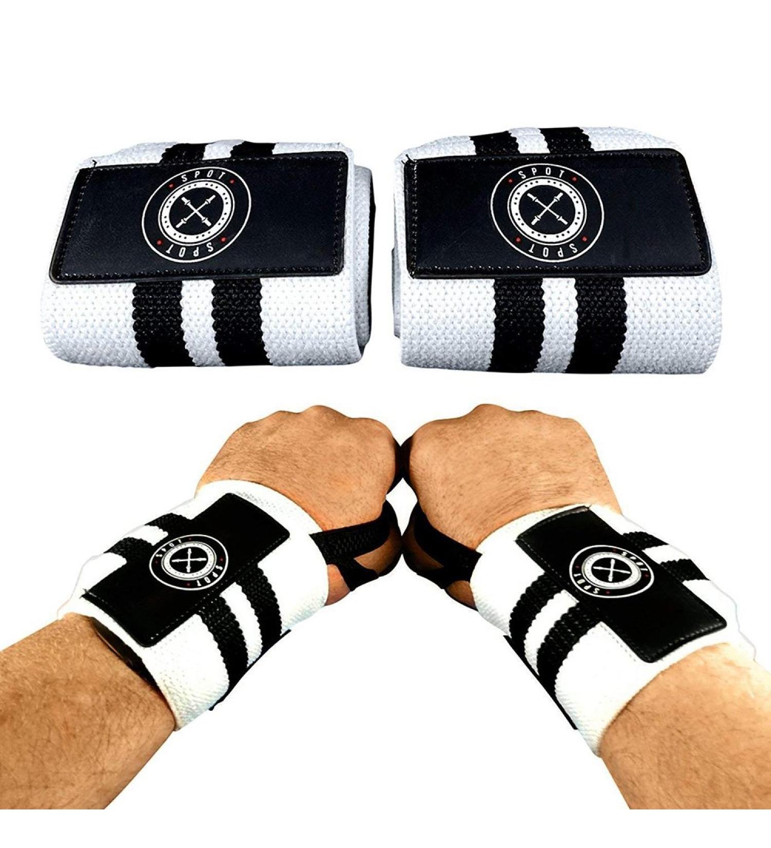 Spot Lion Fitness Professional Quality Wrist Wraps for Powerlifting & Bodybuilding - White/Black Stripes - Buy Online on GoSupps.com