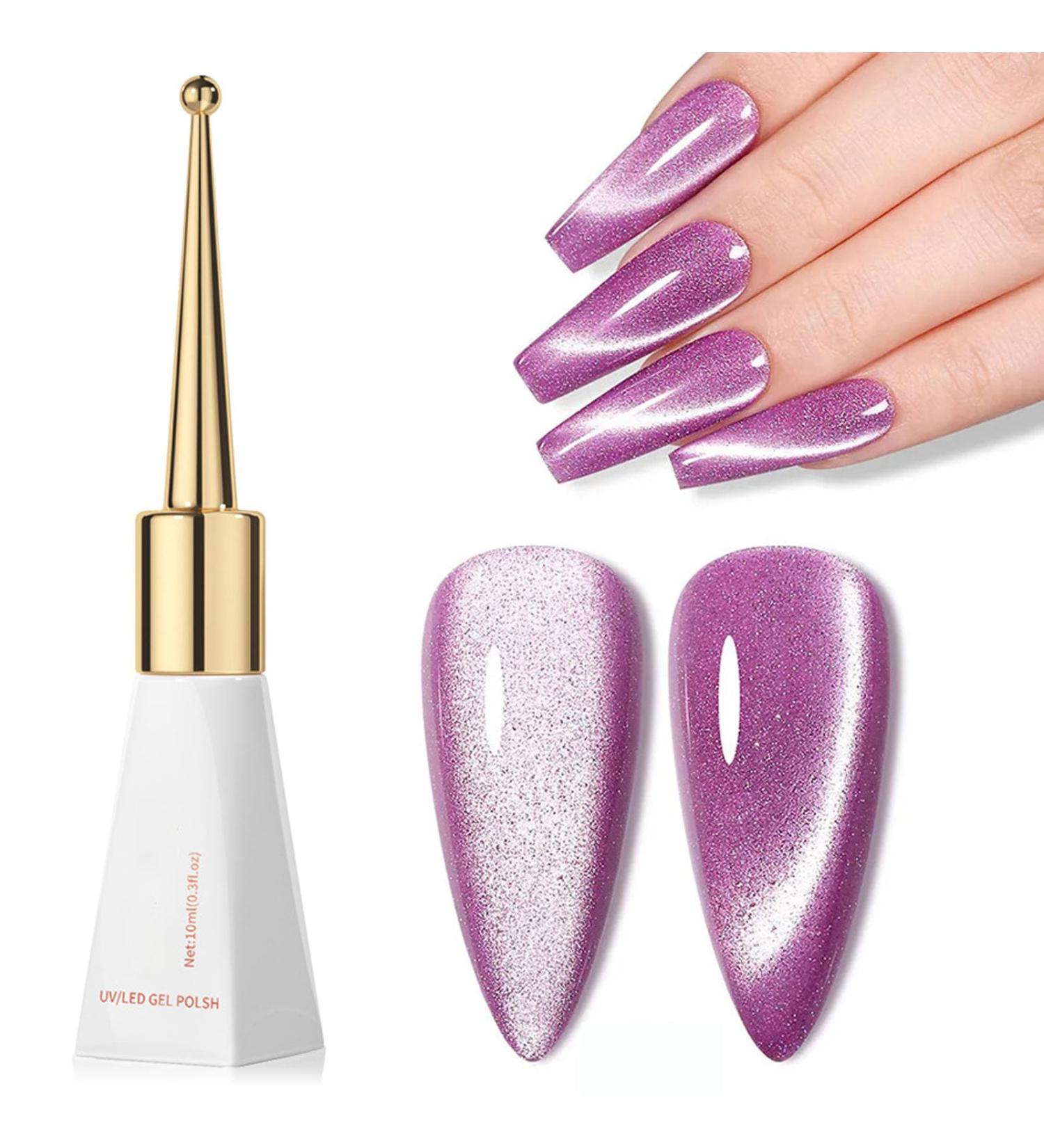 Jelly Cat Eye Gel Nail Polish Purple Glitter Crystal Gel Polish Purple Magnetic Nail Polish Soak Off UV/LED Holographic Gel Polish Sparkly Cat Eye Gel Polish for Nail Art Manicure Salon DIY at Home - Buy Online on GoSupps.com