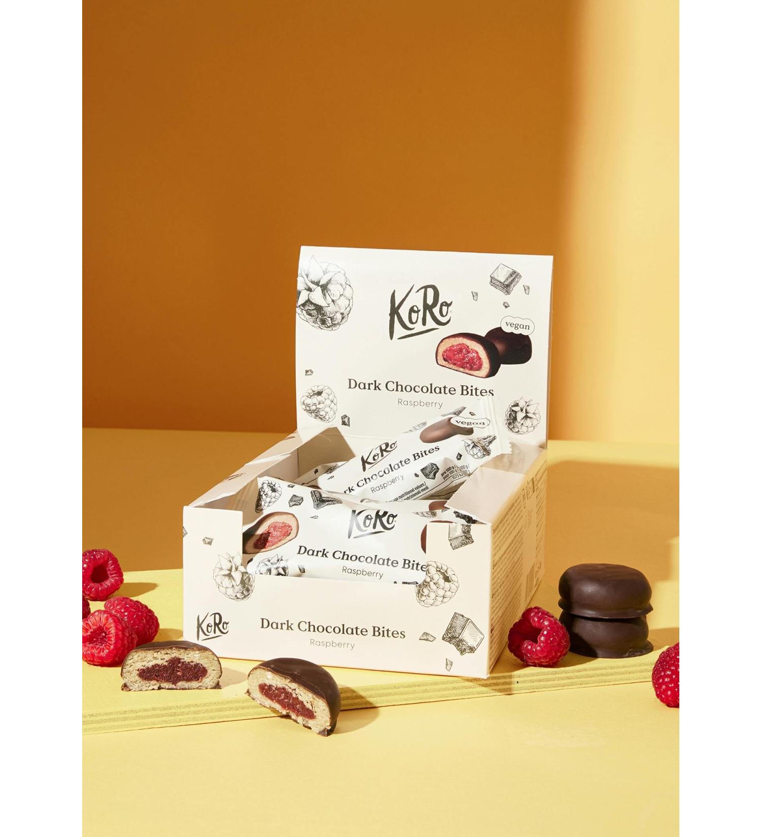 KoRo - Organic dark chocolate raspberry bites 12 x 2 x 20 g - With a fruity raspberry filling - Coated in dark chocolate - Vegan - Buy Online on GoSupps.com