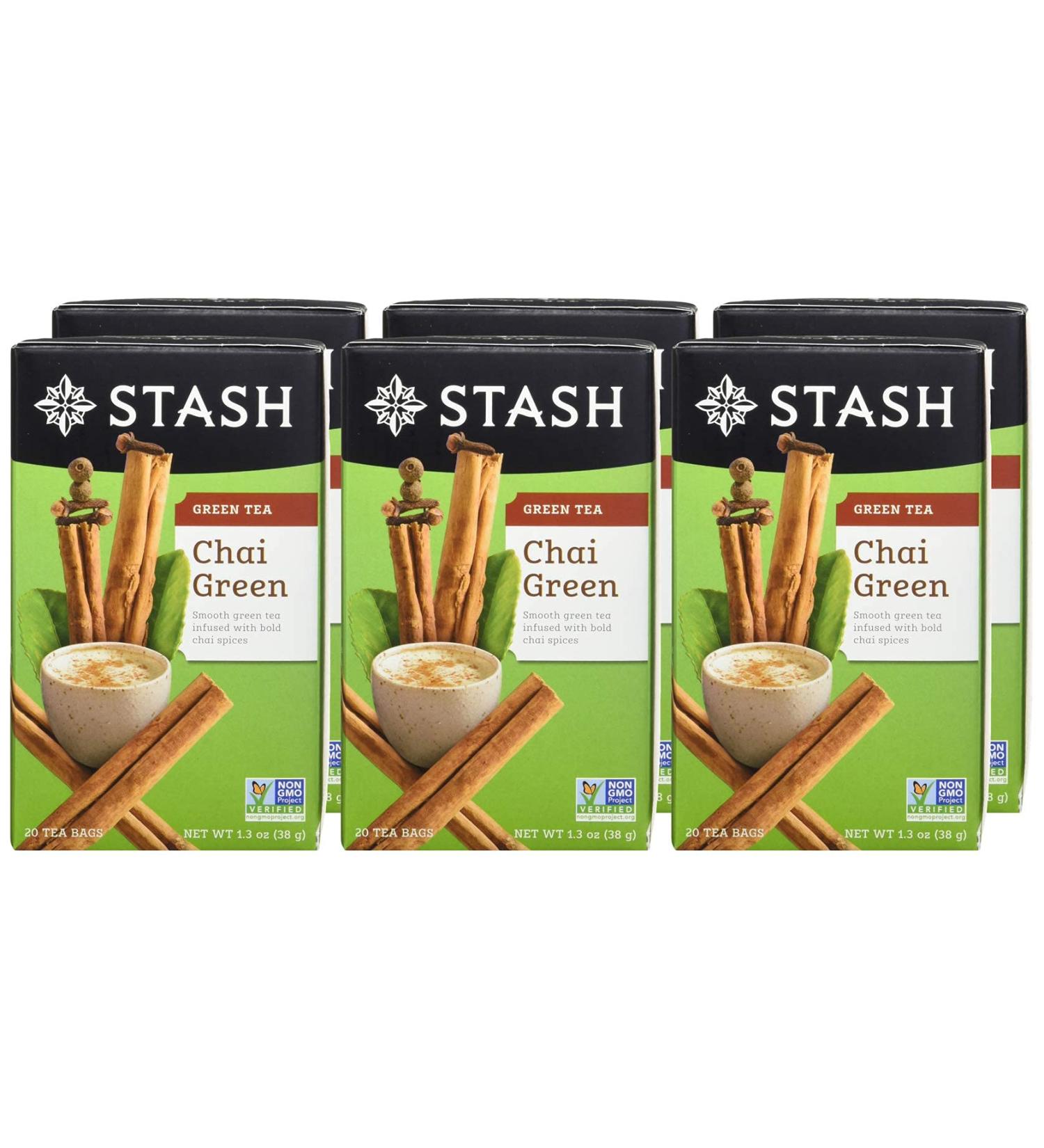 Stash Tea Chai Green Tea - 6 Pack, 120 Bags, Caffeinated, Non-GMO, No Artificial Ingredients - Buy Online on GoSupps.com